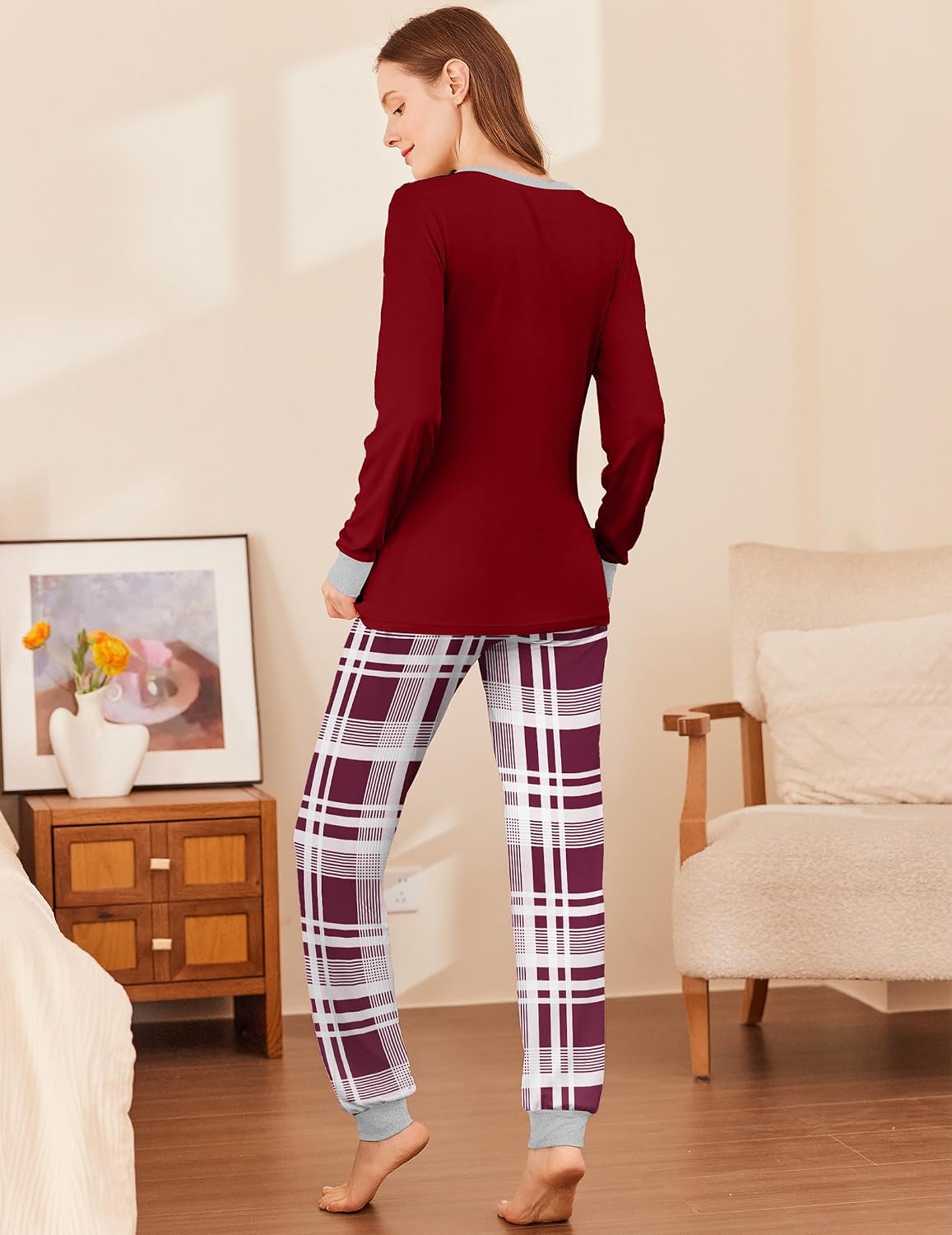 Ekouaer Womens Pajamas Sets Long Sleeve Tops with Jogger Pants