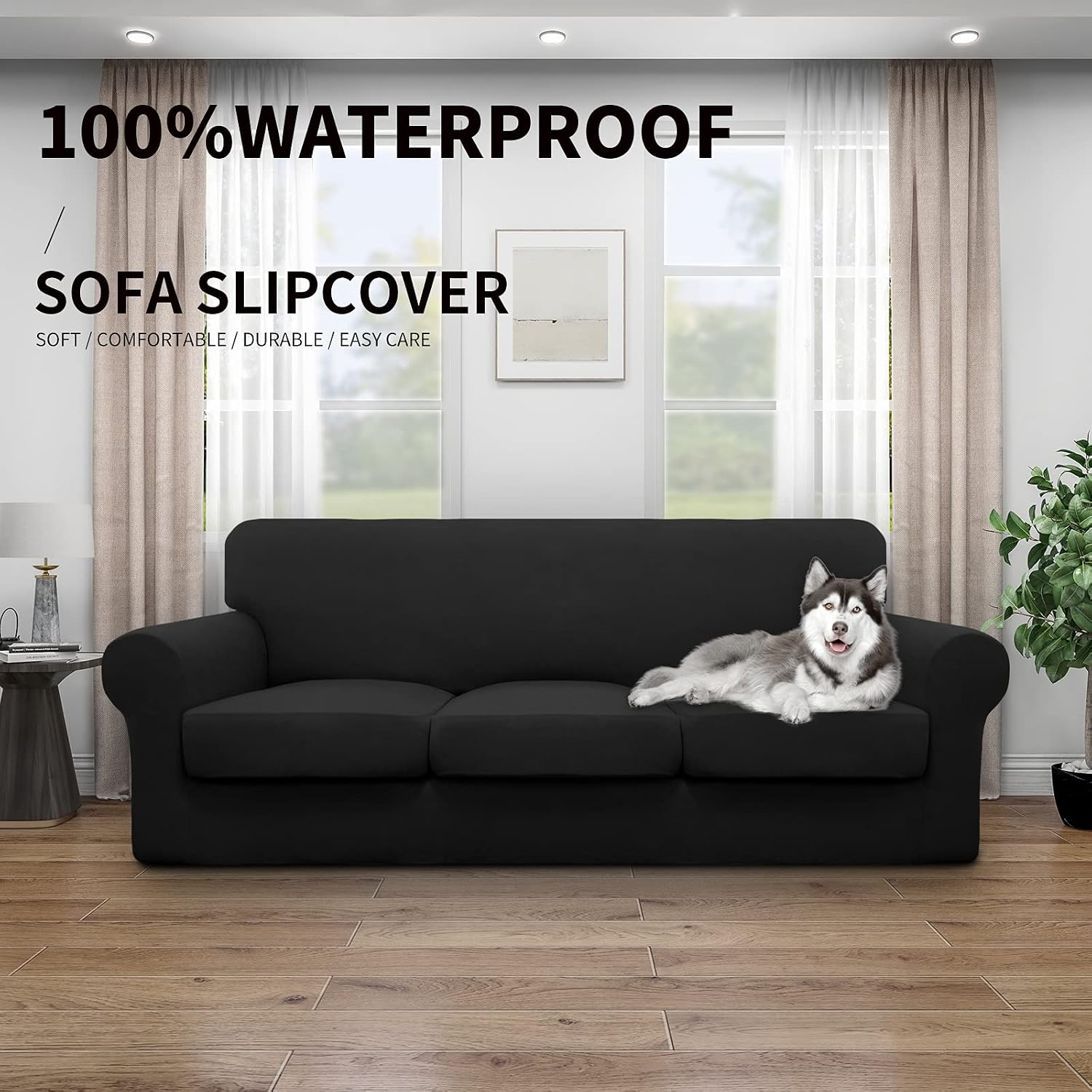 Easy-Going 4 Pieces Waterproof Recliner Chair Slipcover Washable | Stretch Soft Couch Cover for Dogs, Sofa Slipcover for Recliner Couch Furniture Protector for Kids, Pets Dark Gray