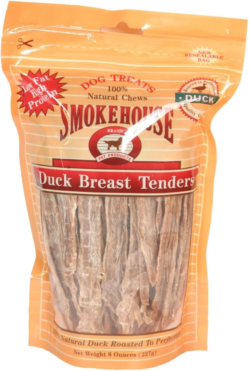 Smokehouse 100% Natural Duck Breast Tenders Dog Treats, 8 Ounce Reseal Bag