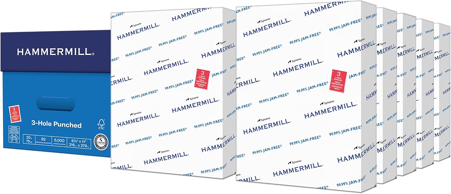 Hammermill Printer Paper, 20 lb Copy Paper, 8.5 x 11 - 10 Ream (5,000 Sheets) - 92 Bright, Made in the USA