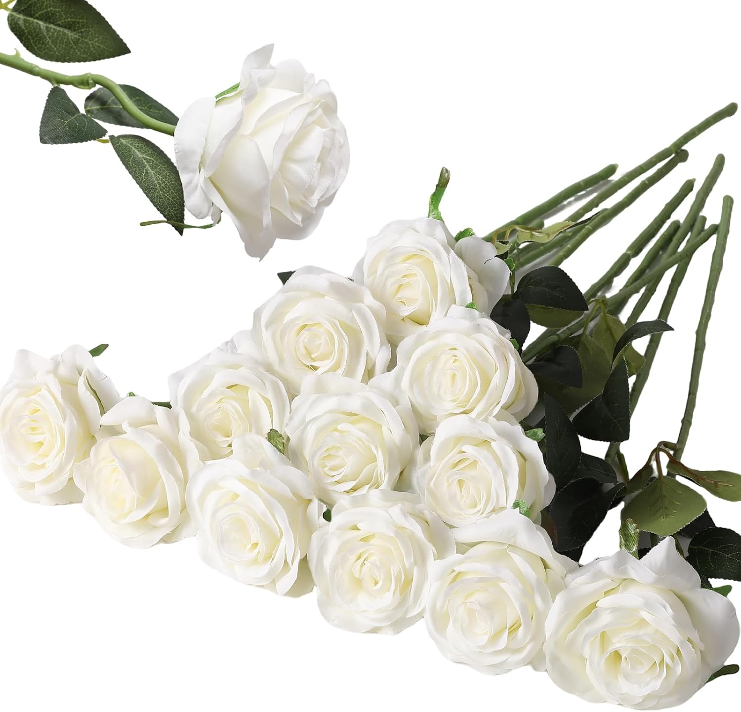 Hawesome 12PCS Artificial Silk Flowers Realistic Roses Bouquet Long Stem for Home Wedding Decoration Party (Yellow, 6 Flowers 6 Buds)