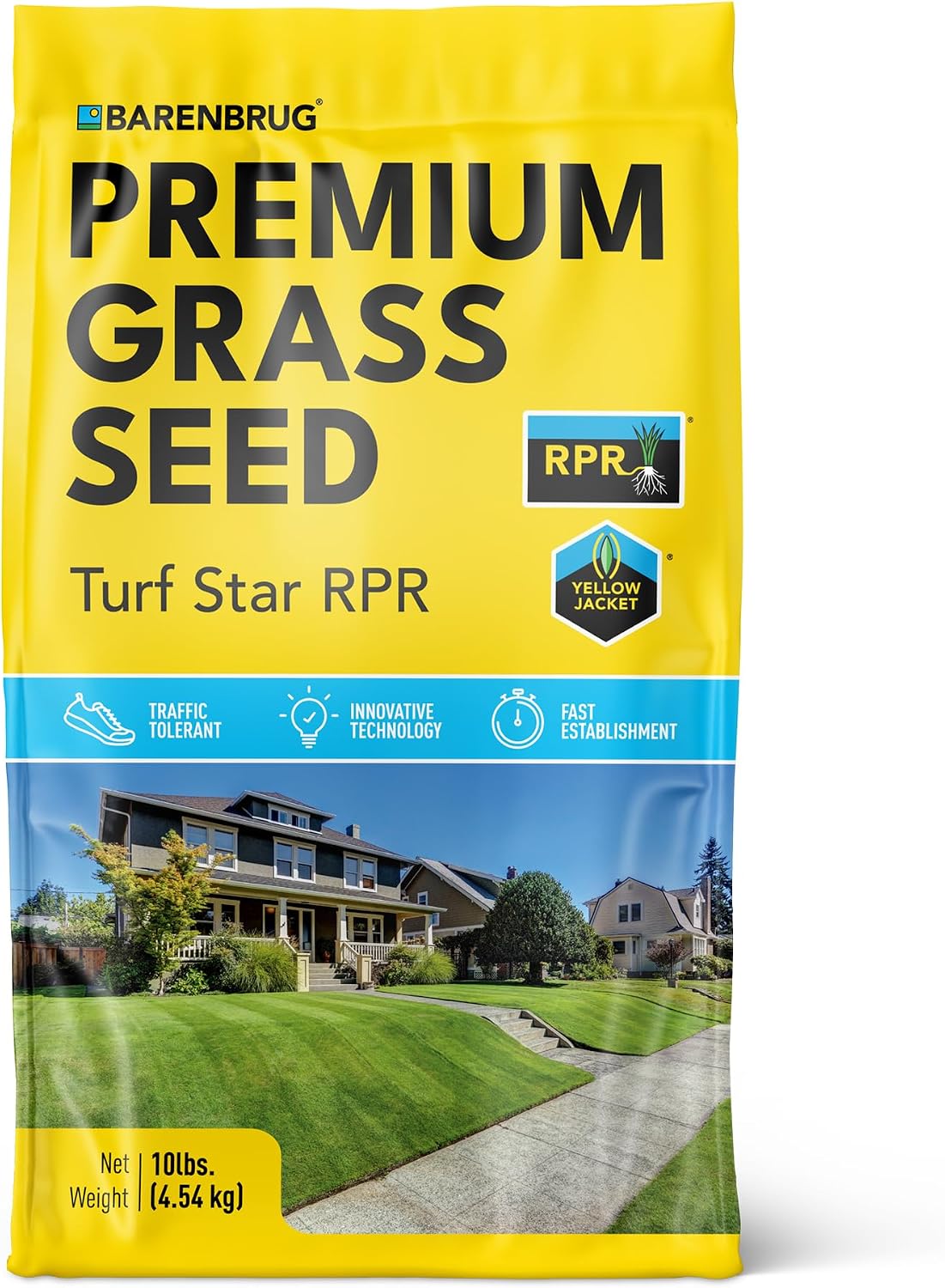 Barenbrug Turf Star Regenerating Perennial Ryegrass Lawn Seed with Yellow Jacket Seed Coating, Fast-Acting Durable Grass Seed Mix for Lawns