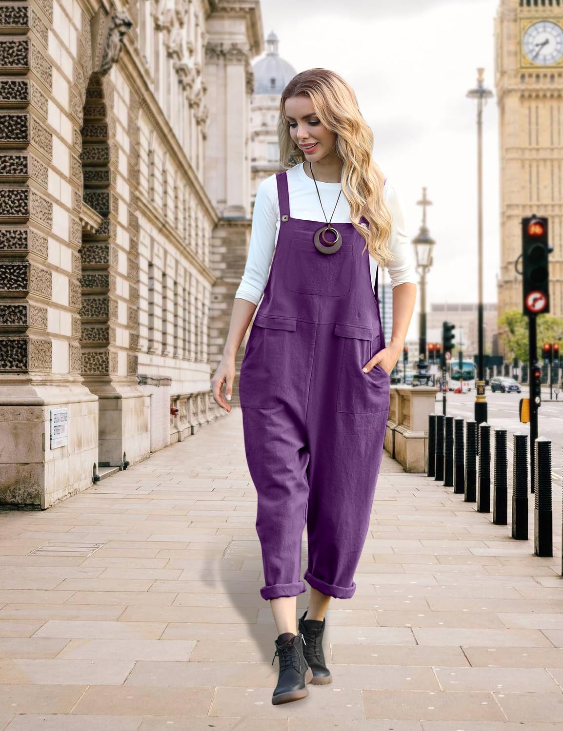 YESNO Women Long Casual Loose Bib Pants Overalls Baggy Rompers Jumpsuits with Pockets PV9