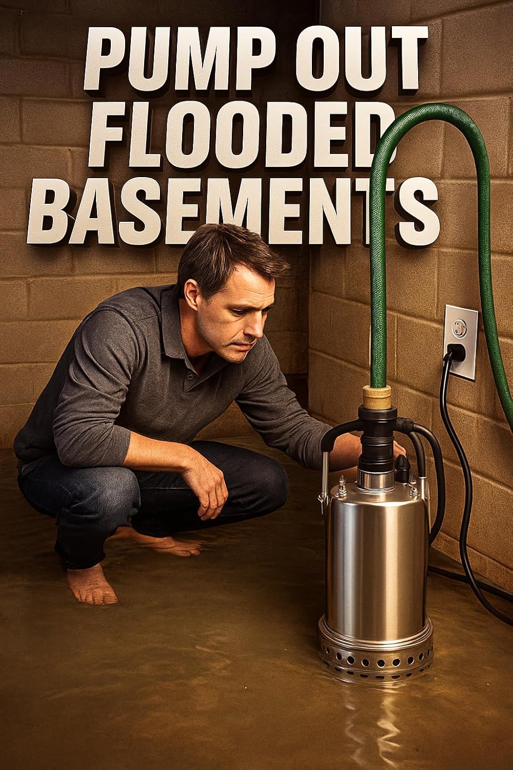 3/4 HP 8.5 Amp Submersible Utility Pump, 4400 GPH High-Flow, 40 ft Head Lift, Stainless Steel Housing