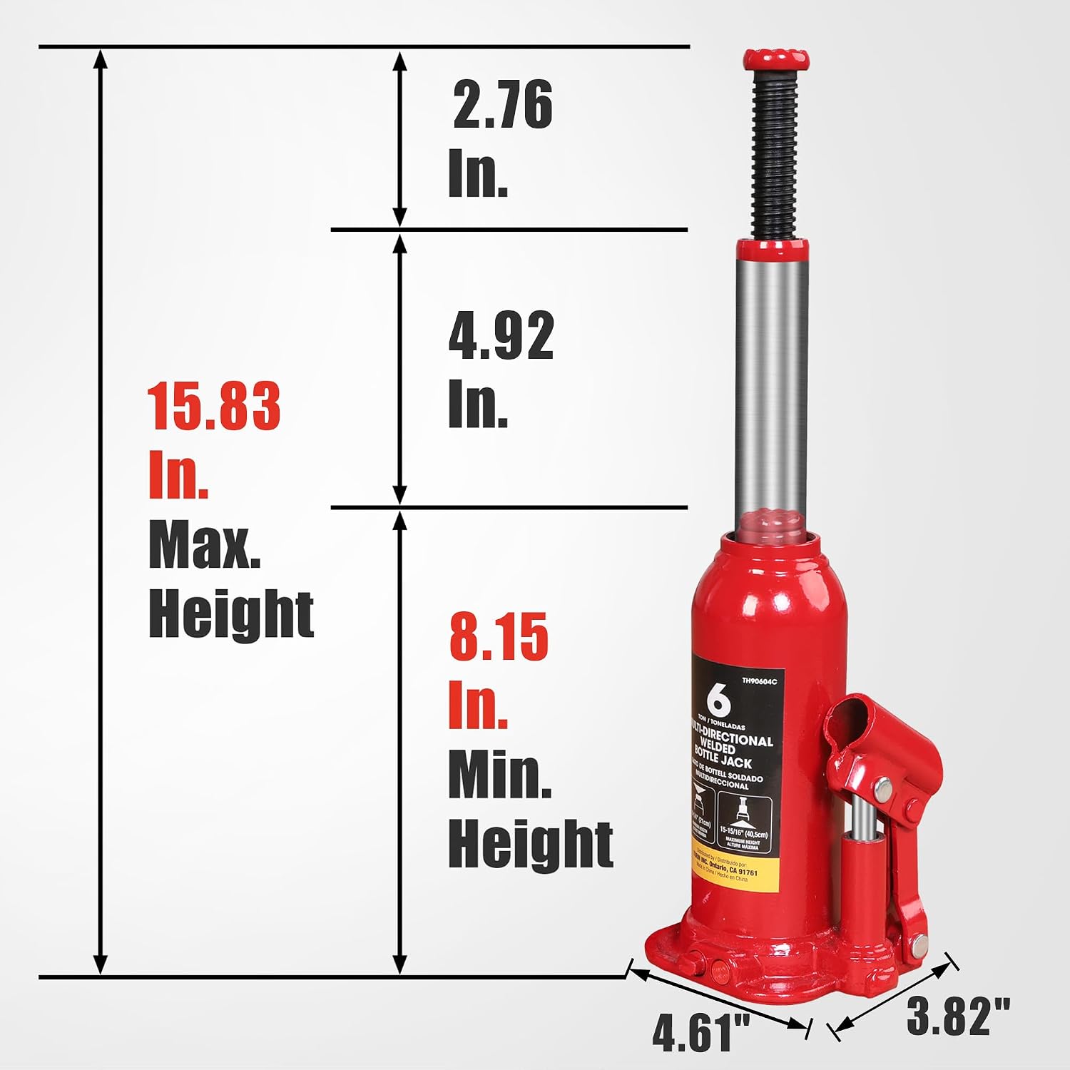 Torin T90413 Big Red Hydraulic Bottle Jack with Carrying Case, 4 Ton (8,000 lb) Capacity