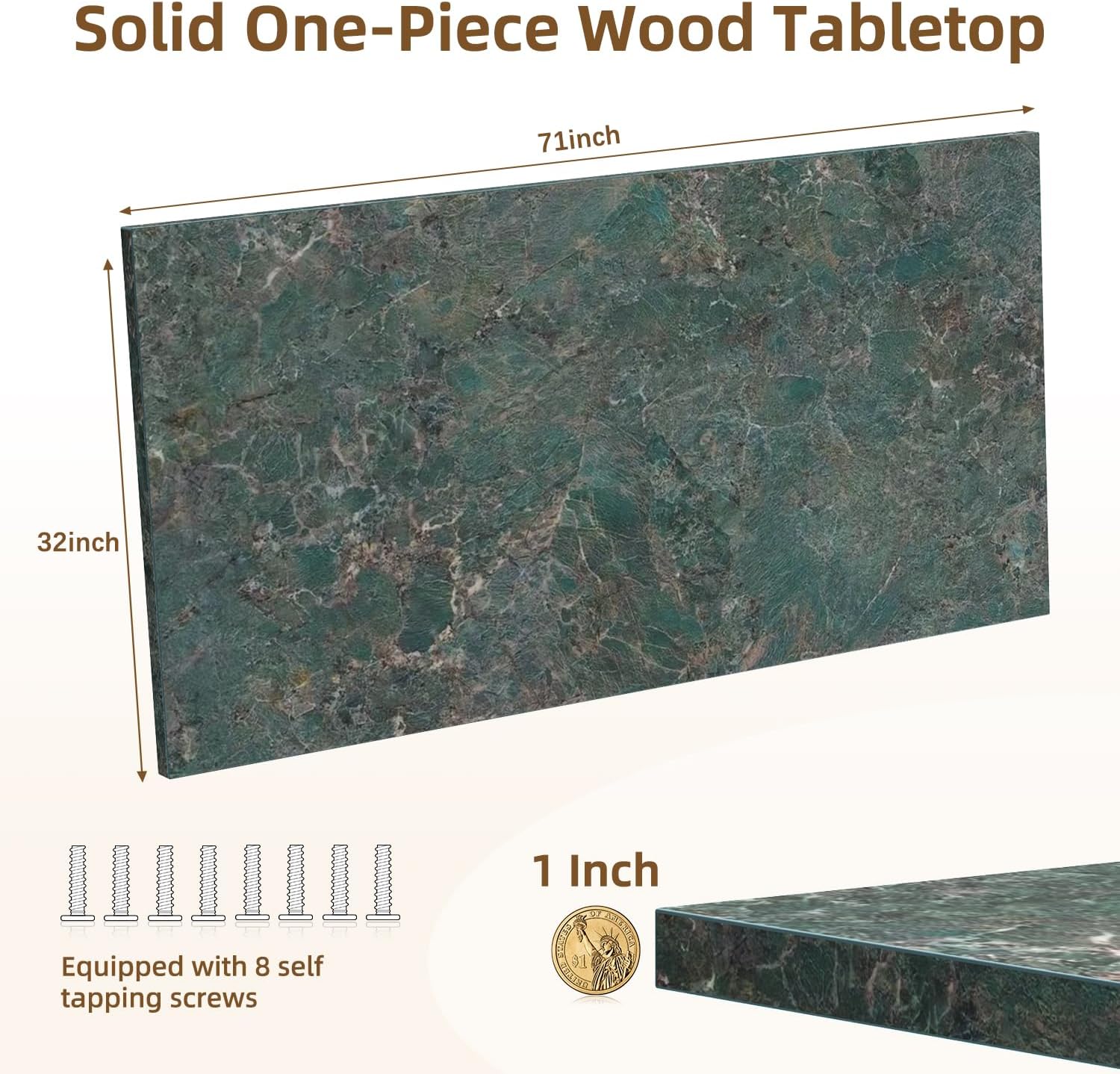 Rectangular Wood Table Top, 71x32x1 in Solid One-Piece Workbench Top | Wood Table Top Particle Board For Standing Desk, Home Office DIY Countertop, Washer Dryer, Coffee Bar And Workbench Use