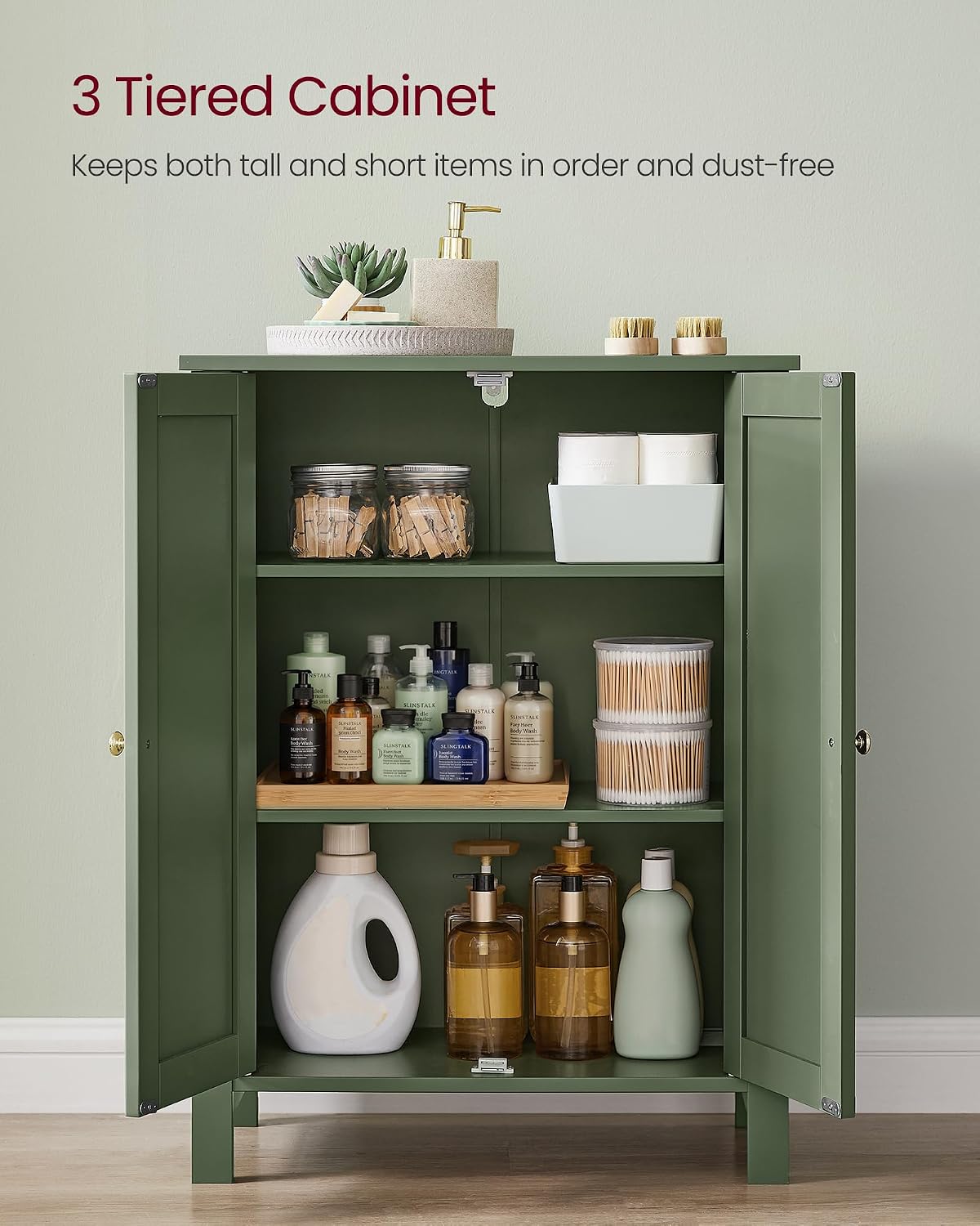 VASAGLE Floor Storage Cabinet, Freestanding Storage Unit with 2 Adjustable Shelves, for Bathroom Living Room Dining Kitchen, 11.8 x 23.6 x 31.5 Inches, Cloud White UBCB60WV1