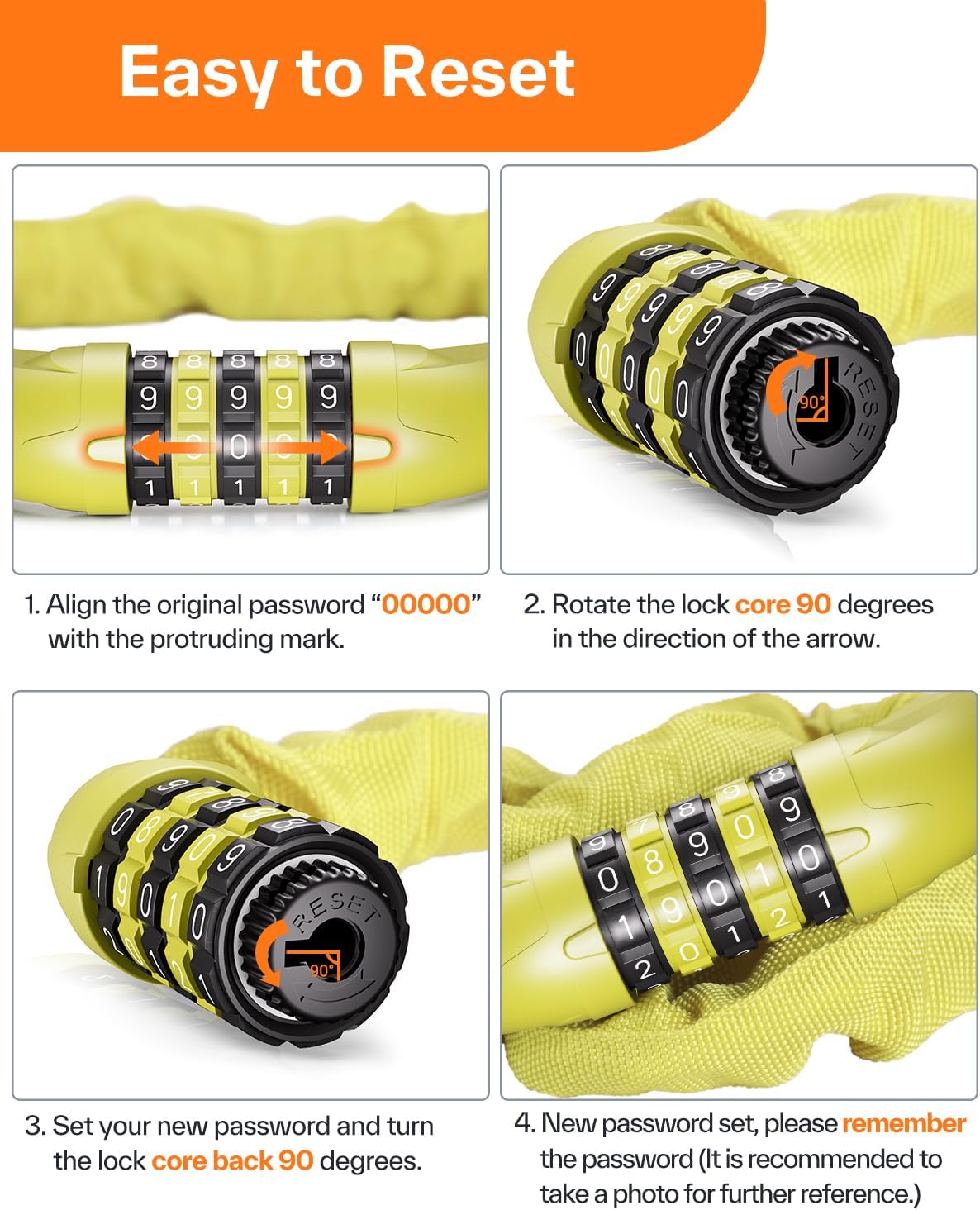 Sportneer Bike Lock: 5 Digit Combination High Security Anti Theft Bike Chain Lock - 3.2/3.6/4ft Heavy Duty Keyless Bicycle Lock for Bike, Motorcycle, Scooter, Door & Gate - 4/6mm Thick, Easy to Use