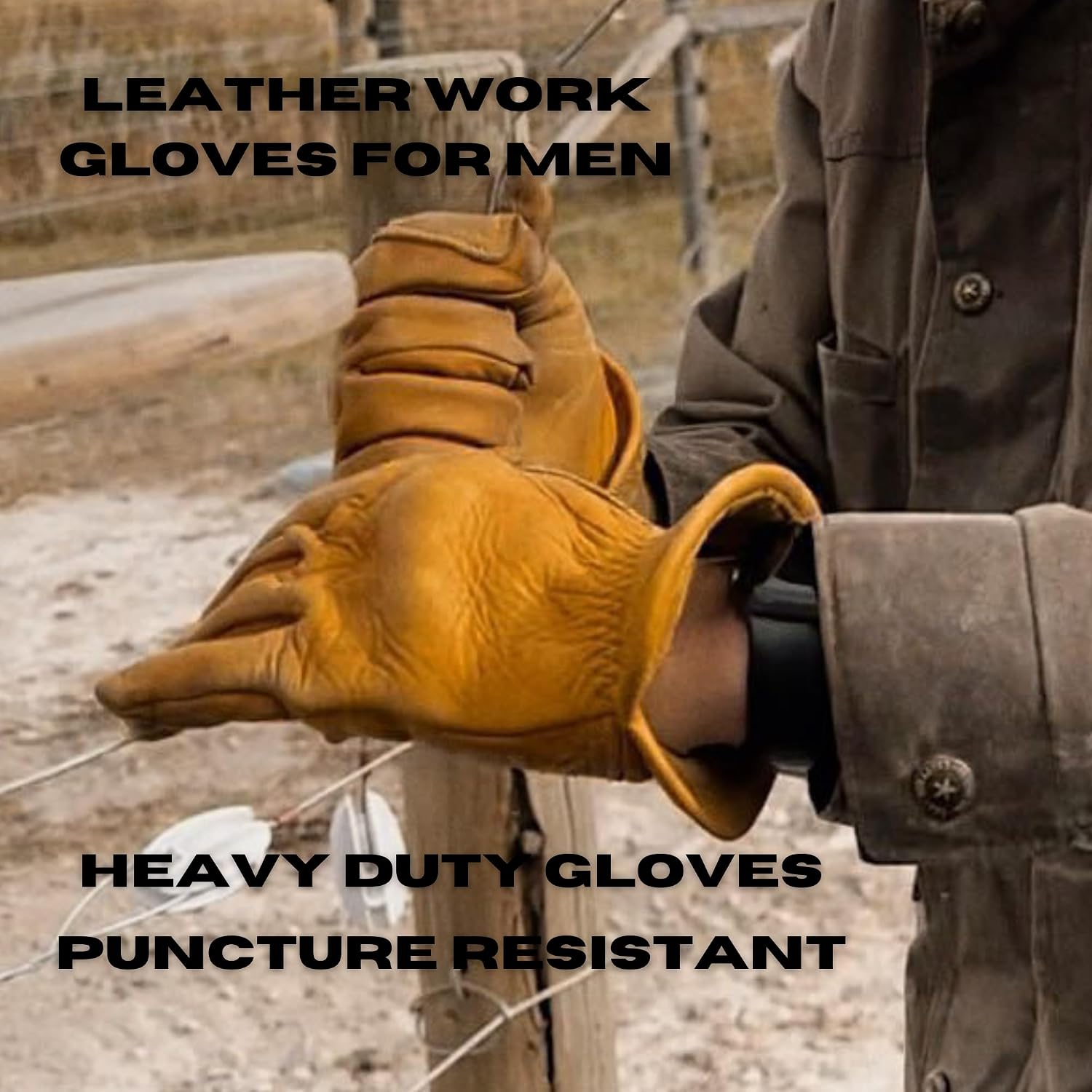 Iron Fencer Leather Work Glove - 207 Medium Cowhide Leather Fencing Gloves for Men Heavy Duty Double Palm, Ranch, 207M