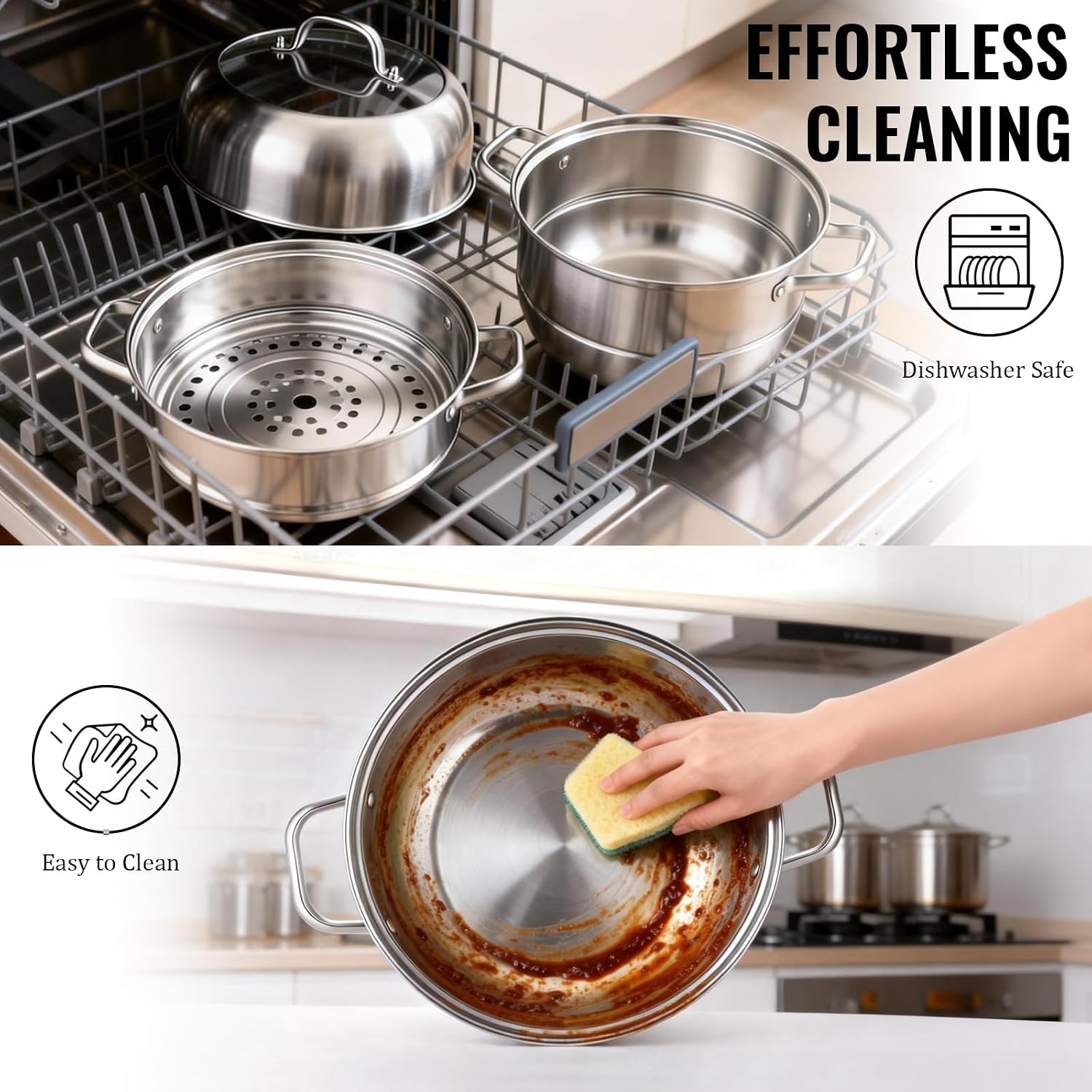 3-Tier 24 Qt Stainless Steel Steamer Pot with Glass Lid – Multi-Layer Stackable Cookware for Tamales