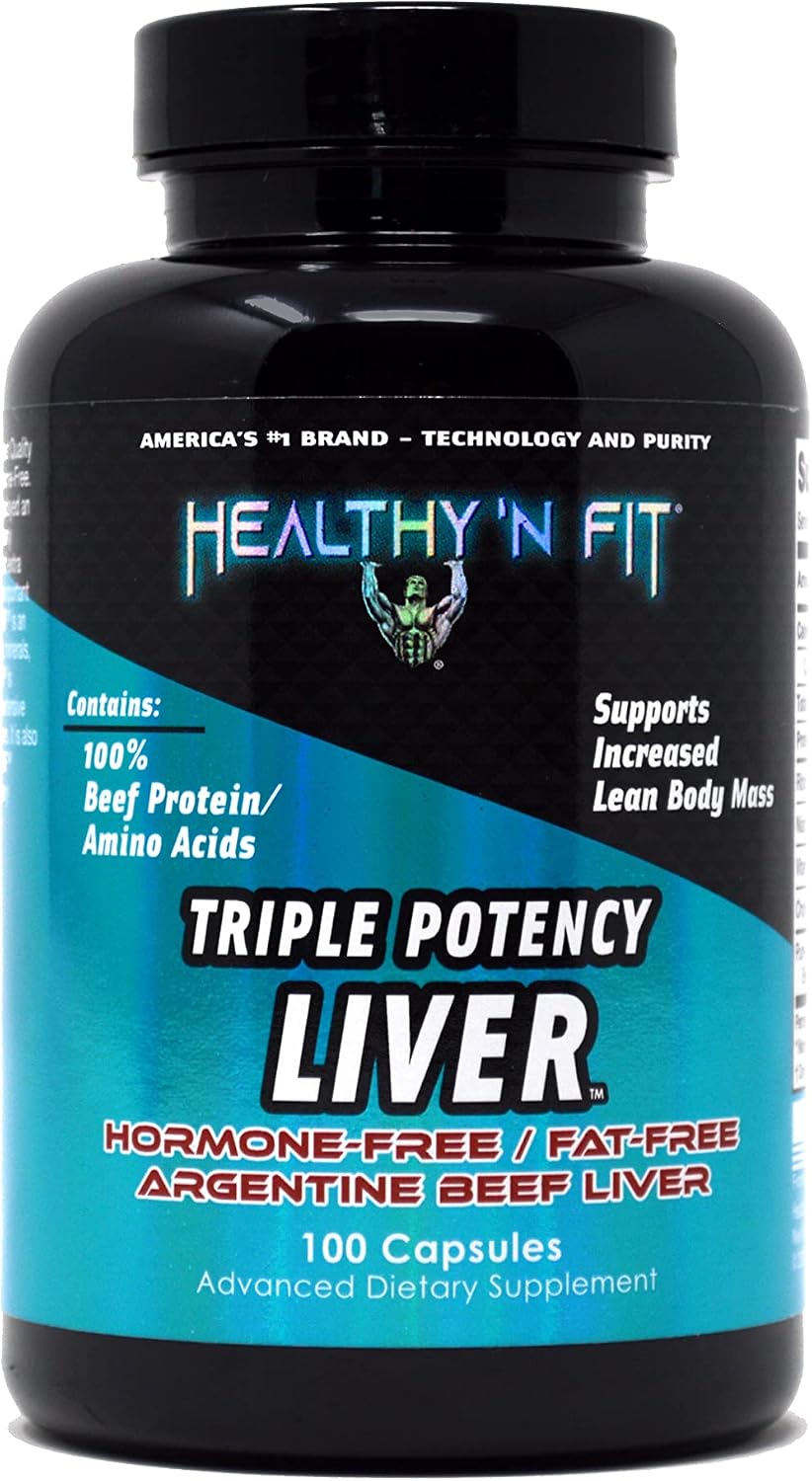 Healthy 'N Fit Triple Potency Liver (100 Capsules) - Pure Argentine Desiccated Beef Liver. Hormone Free, Pasture Raised, No Fillers.