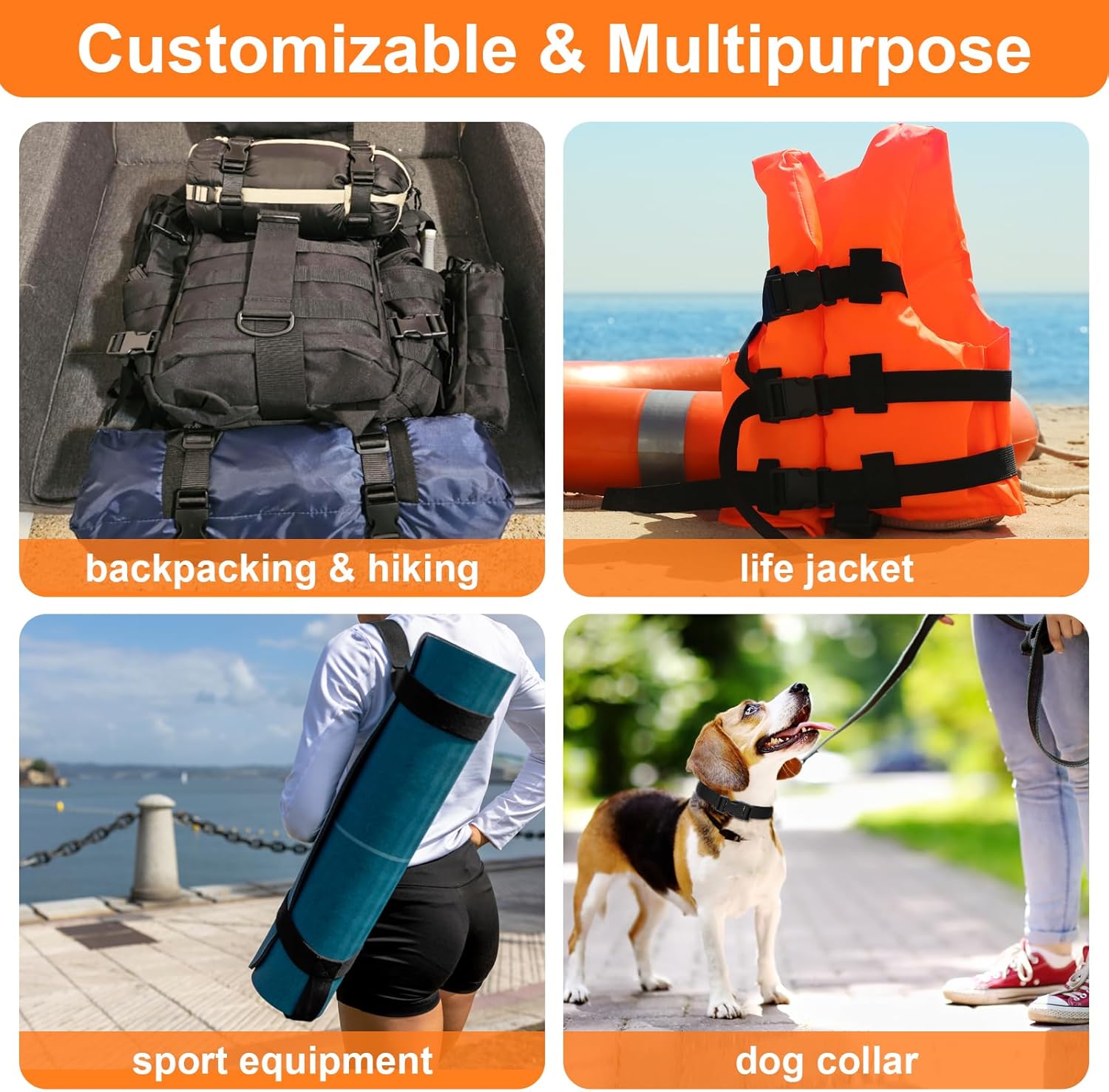 BEYOURD Buckles and Straps Set 1": 6 Yards of Thick Nylon Webbing, 6-Pack Heavy Duty Adjustable Quick Side Release Plastic Buckles