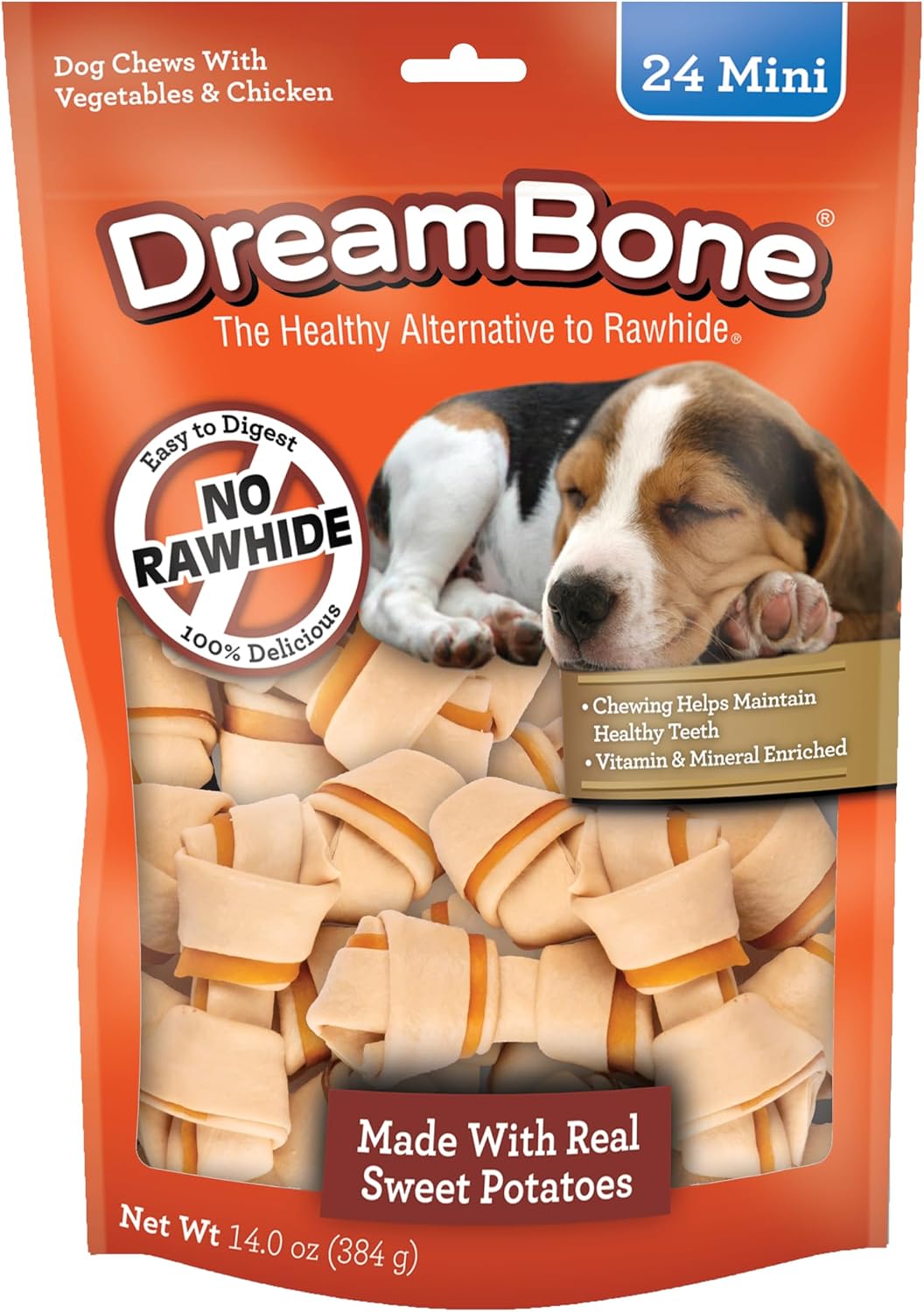 DreamBone Mini Bone Rawhide-Free Dog Treats With Real Protein, 24 Count | Daily Chew, Digests Safely and Completely, Made With Real Protein, Chicken and Veggies, For Adult Dogs