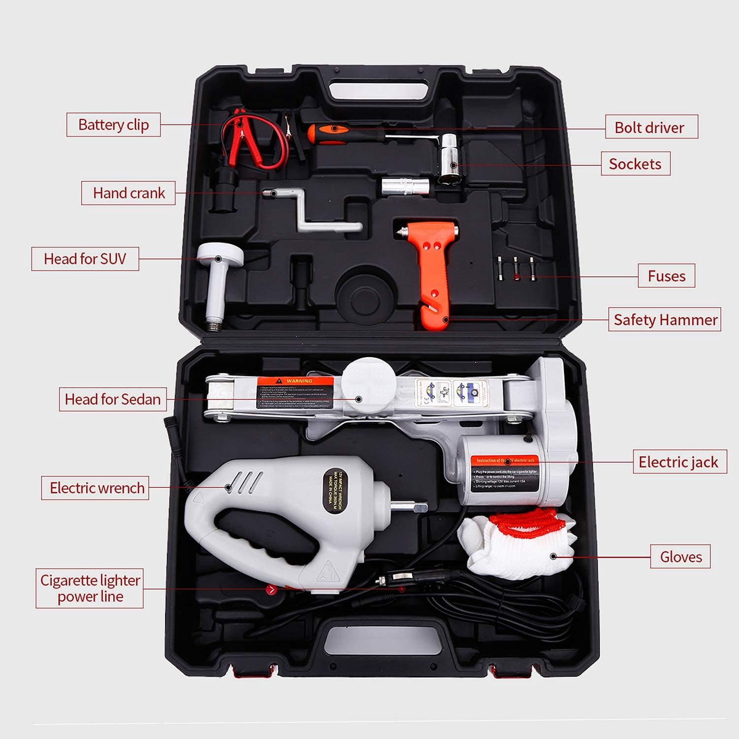 Trihelper Electric Car Jack 3 Ton 12V Scissor Jack with Impact Wrench