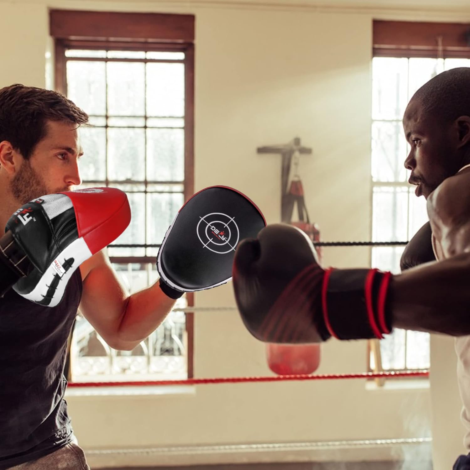 DEFY MMA Muay Thai Boxing Focus Mitts – Premium Leather Hook & Jab Punching Pads - Curved Focus Mitts for Strike & Kick Training Shield
