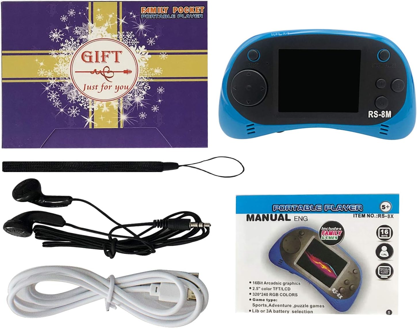 Kids Handheld Portable Video Game Player with 200 Games - 16 Bit 2.5 Inch Screen Mini Retro Electronic Machine for Boys Girls