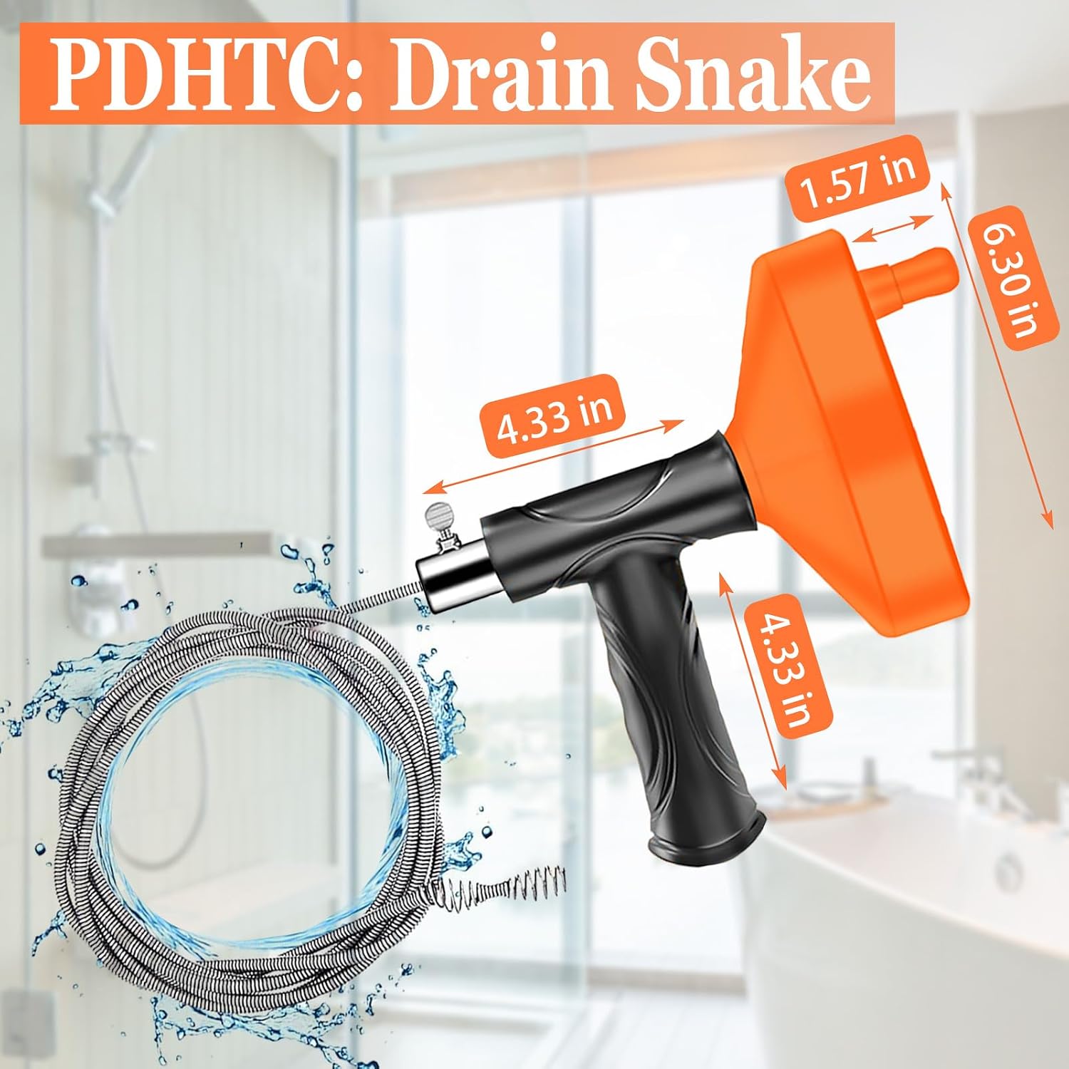 33 Feet Drain Snake Auger, Plumbing Snake Drain Hair Clog Removal Tool, Heavy Duty Toilet Snake Auger