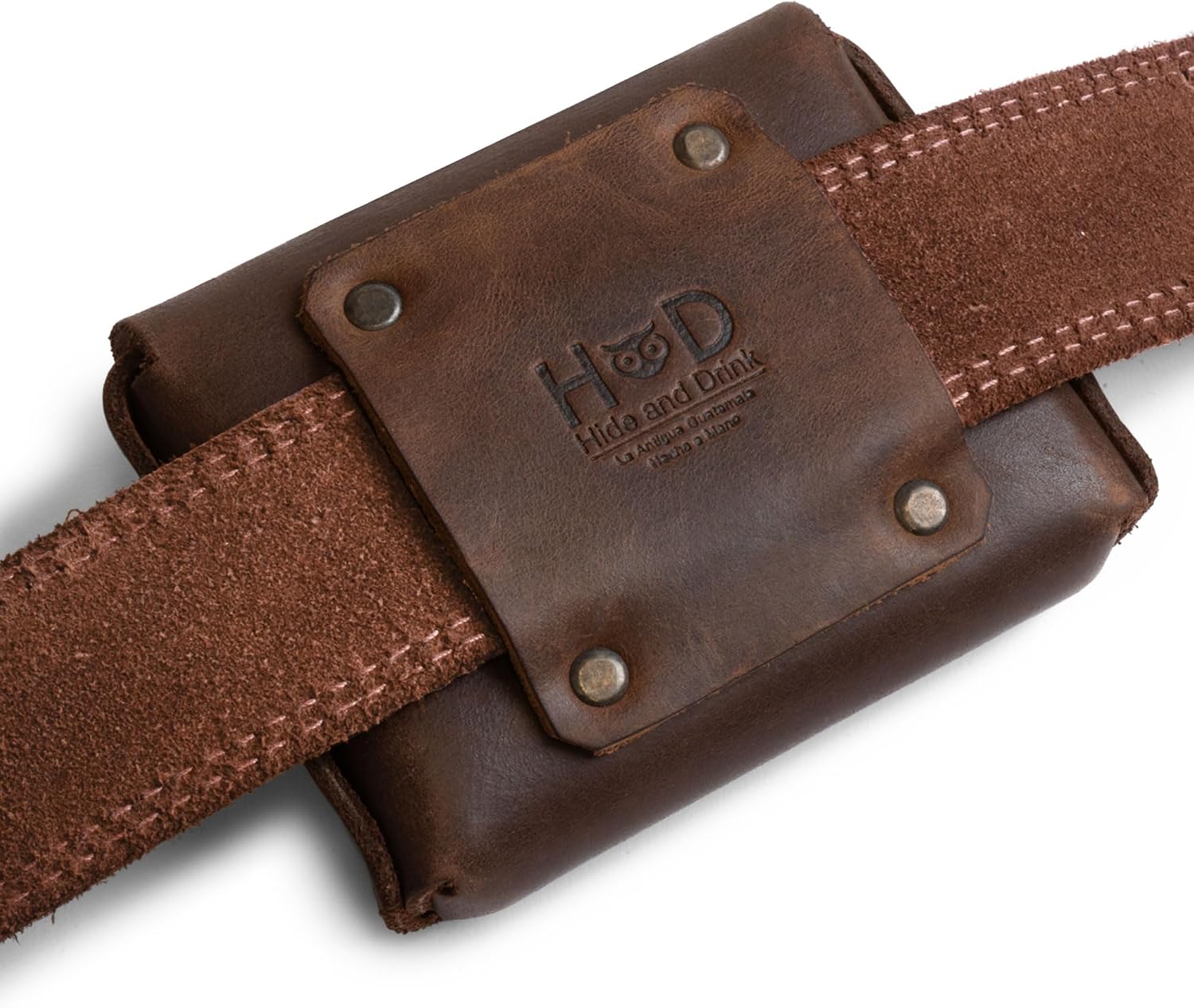 Hide & Drink, Thick Leather Riveted Horizontal Waist Wallet, Holds Up to 12 Cards Plus Folded Bills Coin Holder Organizer, Handmade, Bourbon Brown