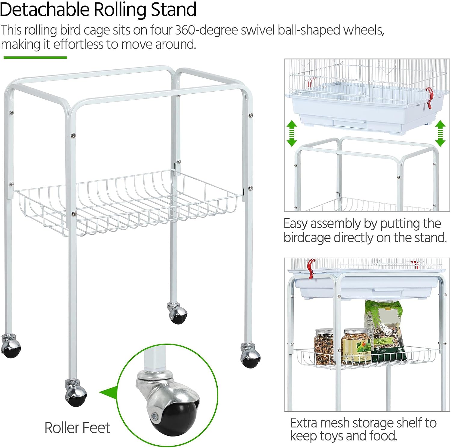 Yaheetech 64'' Open Top Bird Cage for Parakeets & Cockatiels, Black | Detachable Rolling Stand, Easy-clean Slide Tray, Multi-door Access, 3/8" Bar Spacing, Indoor/Outdoor Use
