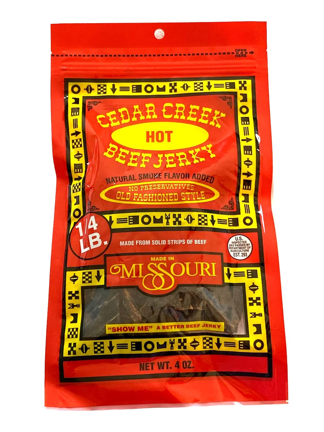 Cedar Creek | Air-Dried Thinly Sliced | 4oz pack | No Artificial Preservatives | Grass Grain Fed Beef | Clean Healthy Snack (Hot)