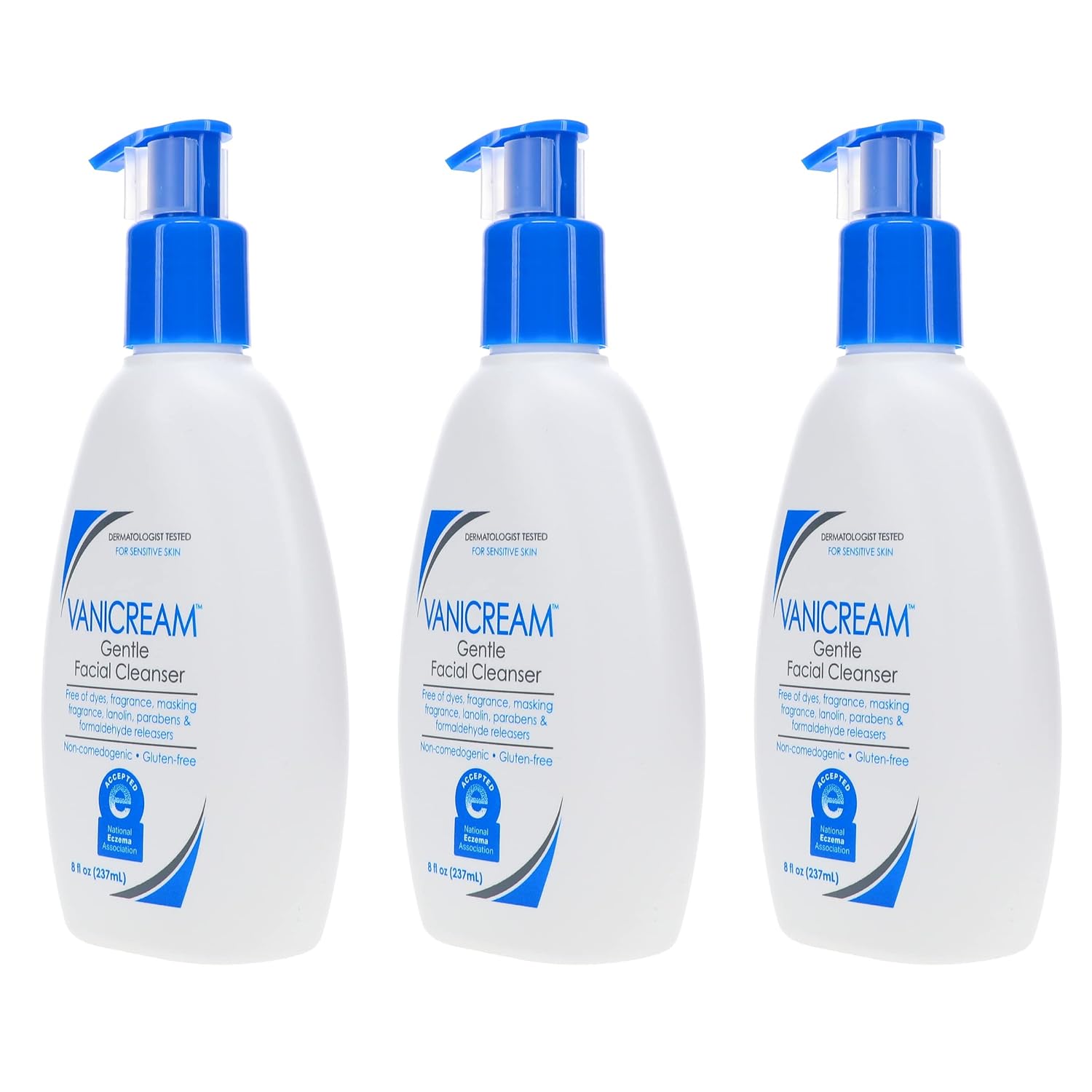 Vanicream Gentle Facial Cleanser for Sensitive Skin, 8 Oz (Pack of 3), Unscented, 24 Fl Oz