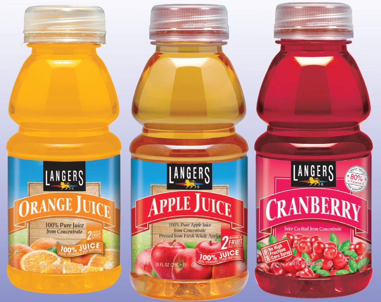 Langers Juice Variety Pack 100% Juice Cocktail, Apple, Orange & Cranberry, 10 Fl Oz (Pack of 12)