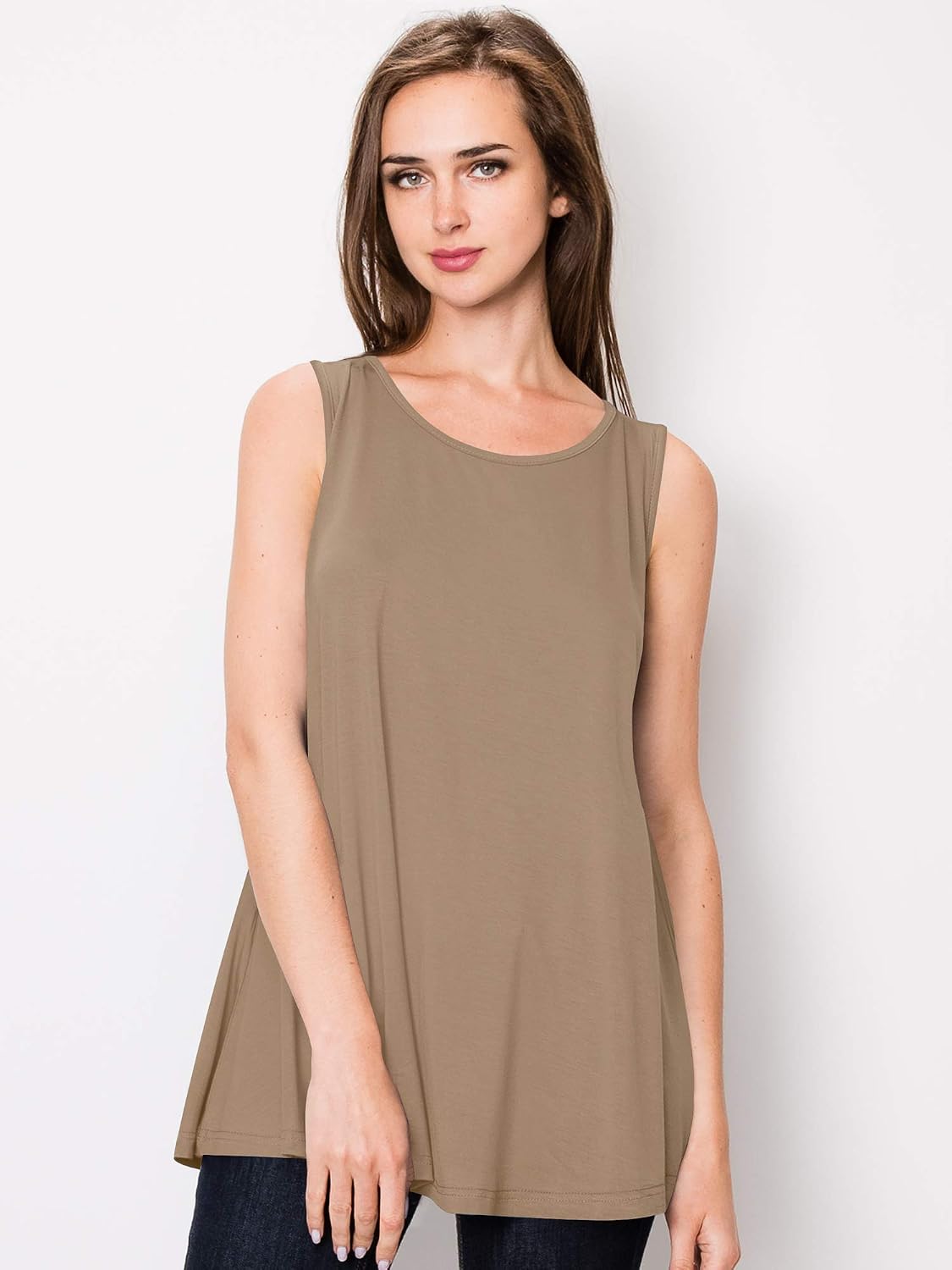 Lock and Love Women Solid Short Sleeve/Sleeveless Tunic for Leggings Swing Tunic Flare Tank Tops S-5XL Plus Size Made in USA