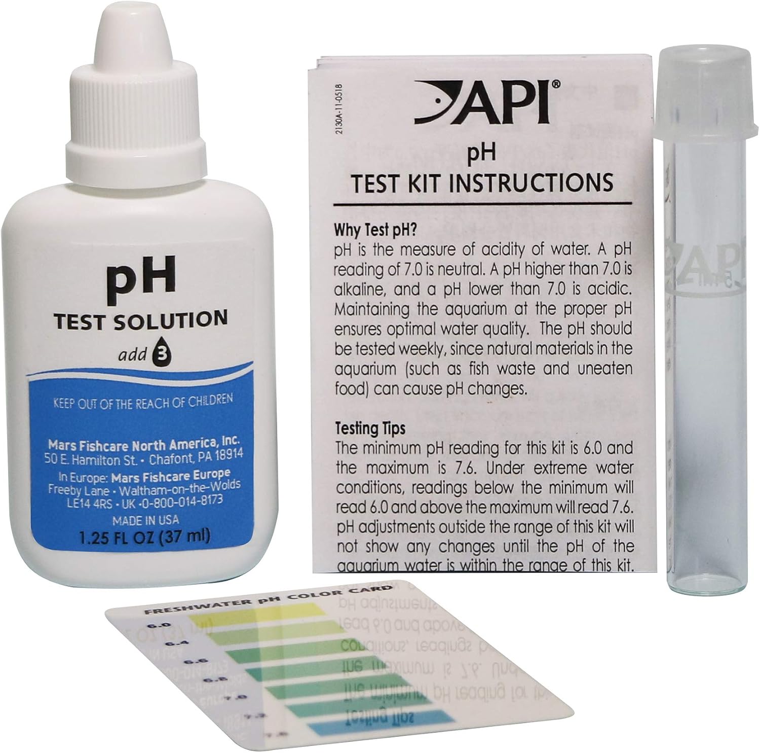 API PH TEST KIT 250-Test Freshwater Aquarium Water pH Test Kit, 4 Piece Set