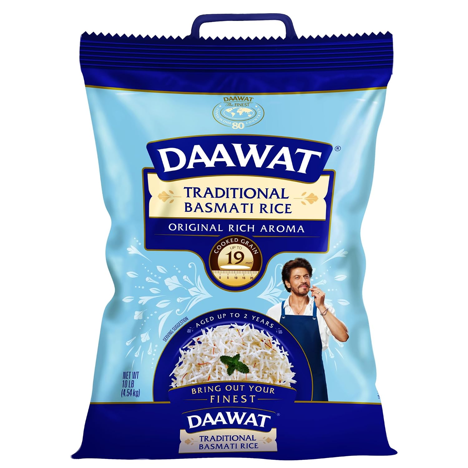 Daawat Traditional Basmati White Rice - 10 lb Bag | Authentic Extra Long Grain Basmati Rice - Great for Curries, Pilafs & Indian Recipes - Cook in Microwave or on Stove Top