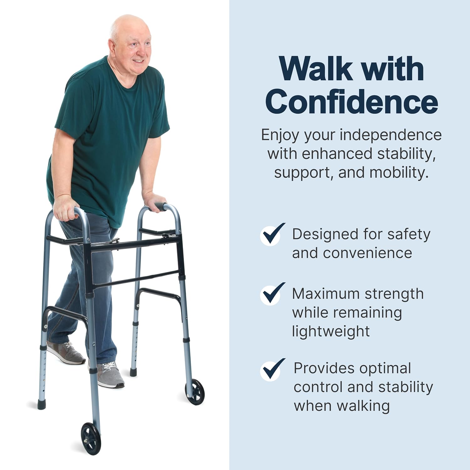 Lumex ColorSelect Walkers for Seniors, Rolling & Folding Adult Walker with Wheels, Pink