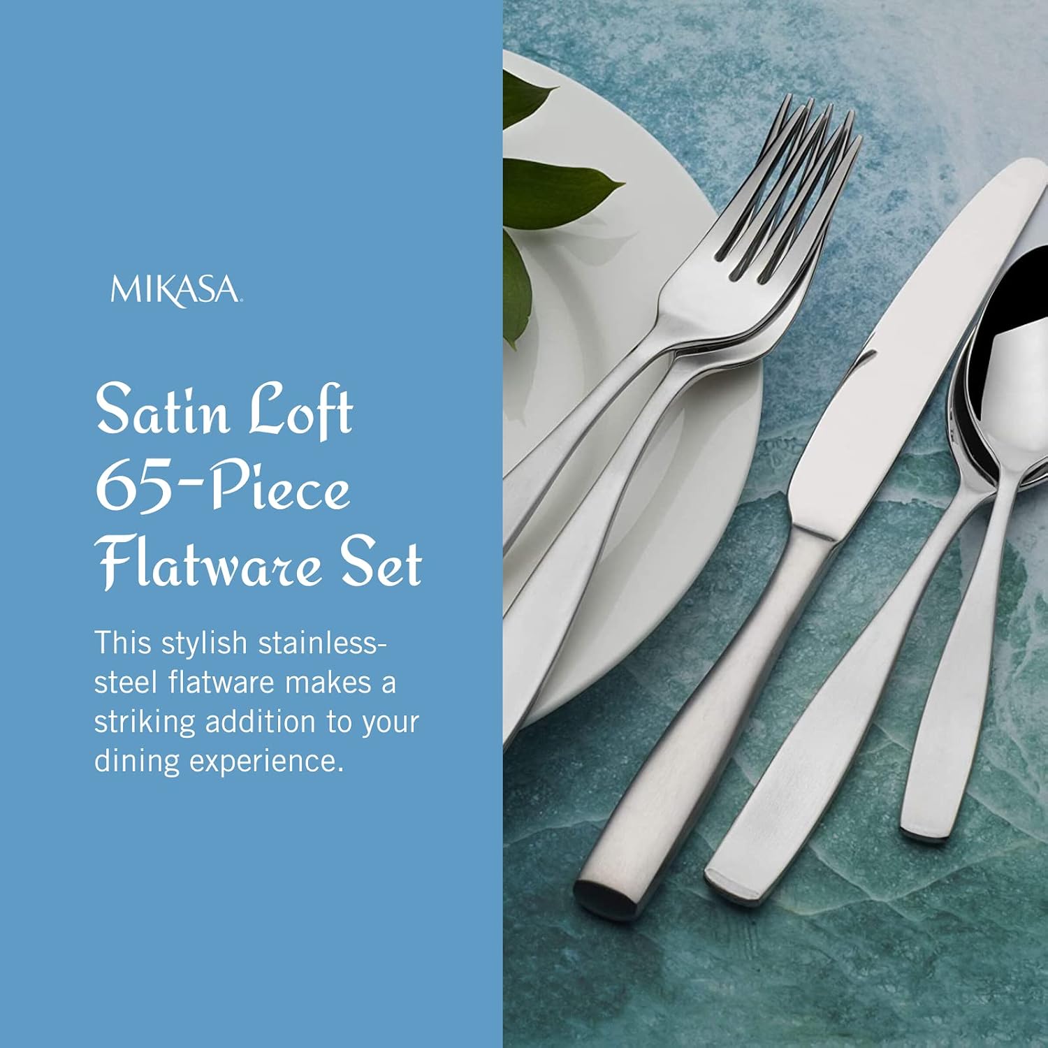 Mikasa, Virtuoso Frost Flatware Service for 12, 65 Piece Set, 18/10 Stainless Steel, Silverware Set with Serving Utensils