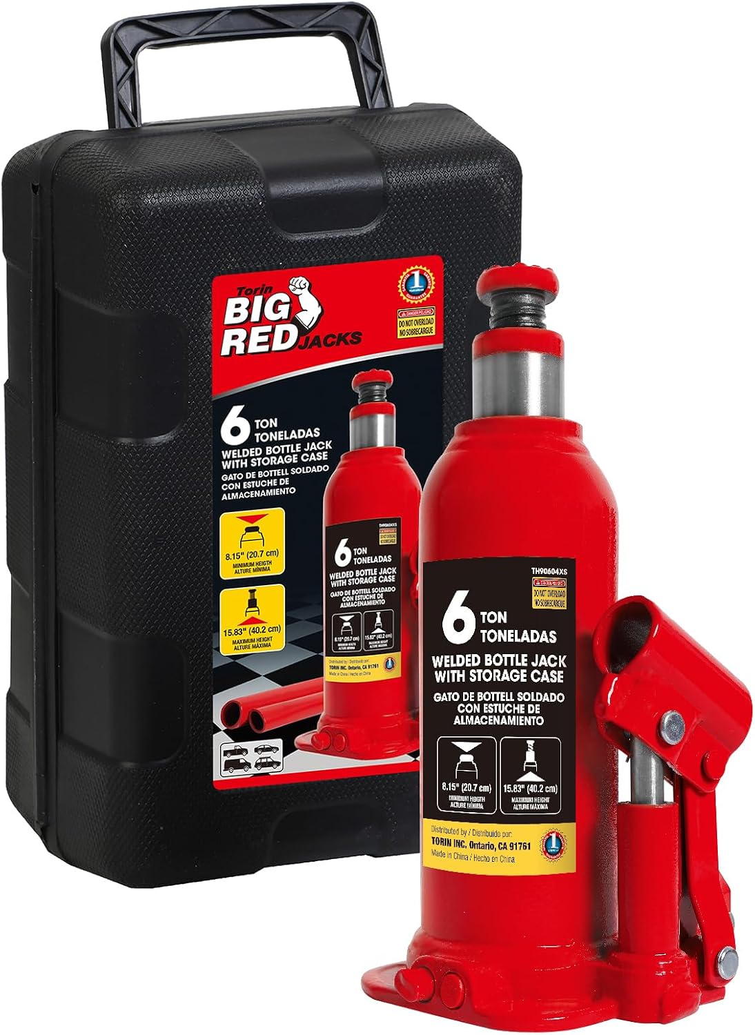 Torin T90413 Big Red Hydraulic Bottle Jack with Carrying Case, 4 Ton (8,000 lb) Capacity