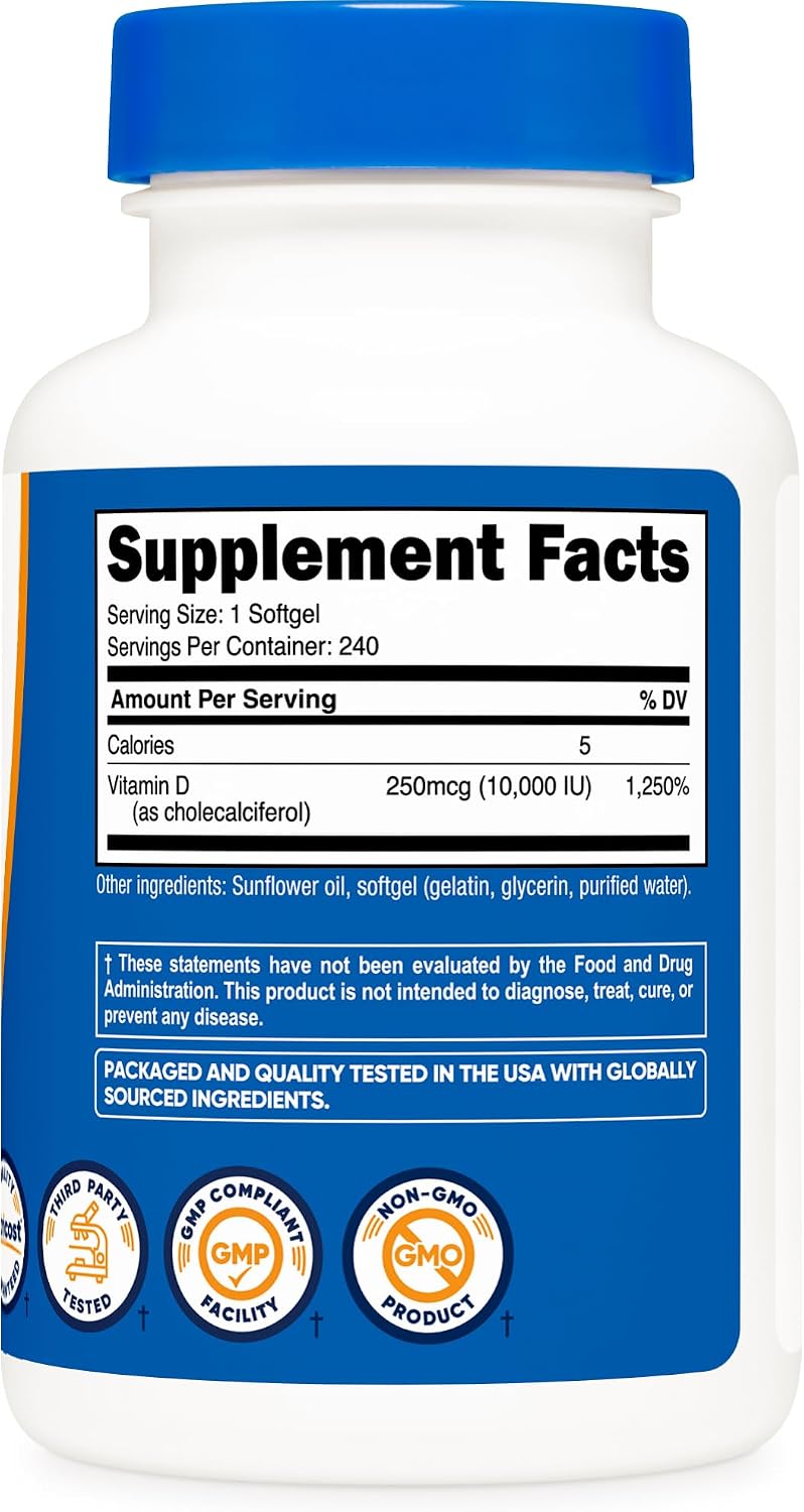 Nutricost Vitamin D3 (10,000 IU) 240 Softgels, GMO-Free, Potent | Gluten Free Vitamin D