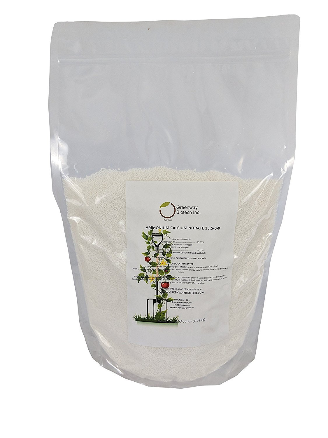 Greenway Biotech, Inc. Calcium Nitrate Solution Grade 15.5-0-0 Fertilizer Contains 15.5% Nitrogen & 19% Calcium for Tomatoes Plants- Water Soluble Hydroponics Fertilizers for Vegetables- 5 Pounds