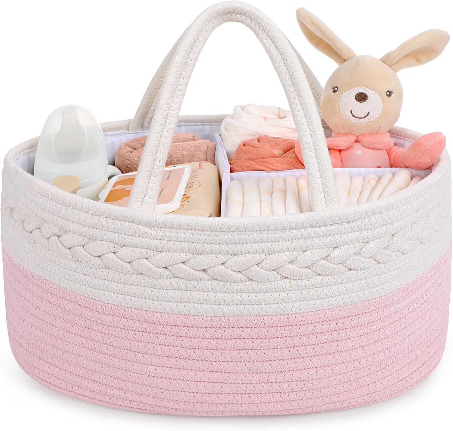Maliton Diaper Caddy Organizer for Baby, Cotton Rope Baby Gift Basket, Portable Diaper Organizer for changing table, Nursery Storage Organizer