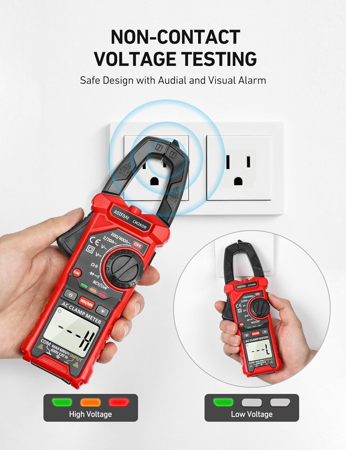 AstroAI Digital Clamp Meter Multimeter 2000 Counts Amp Voltage Tester Auto-ranging with AC/DC Voltage, AC Current, Resistance, Capacitance, Continuity