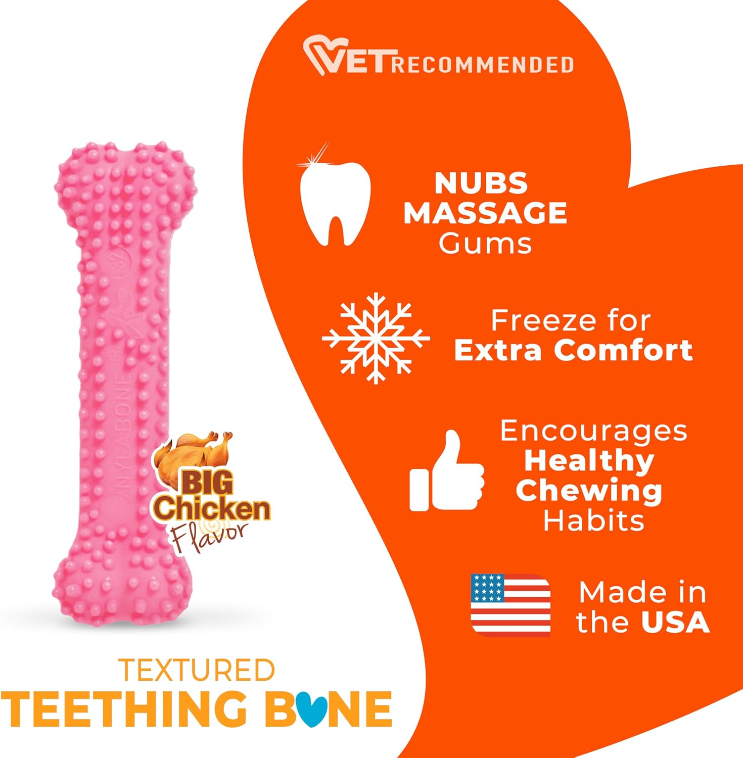 Nylabone Puppy Pacifier Chew Toy, Teething Toys for Puppies up to 25 lbs | Puppy teething toys with bacon flavor, soft material, textured nubs massage gums