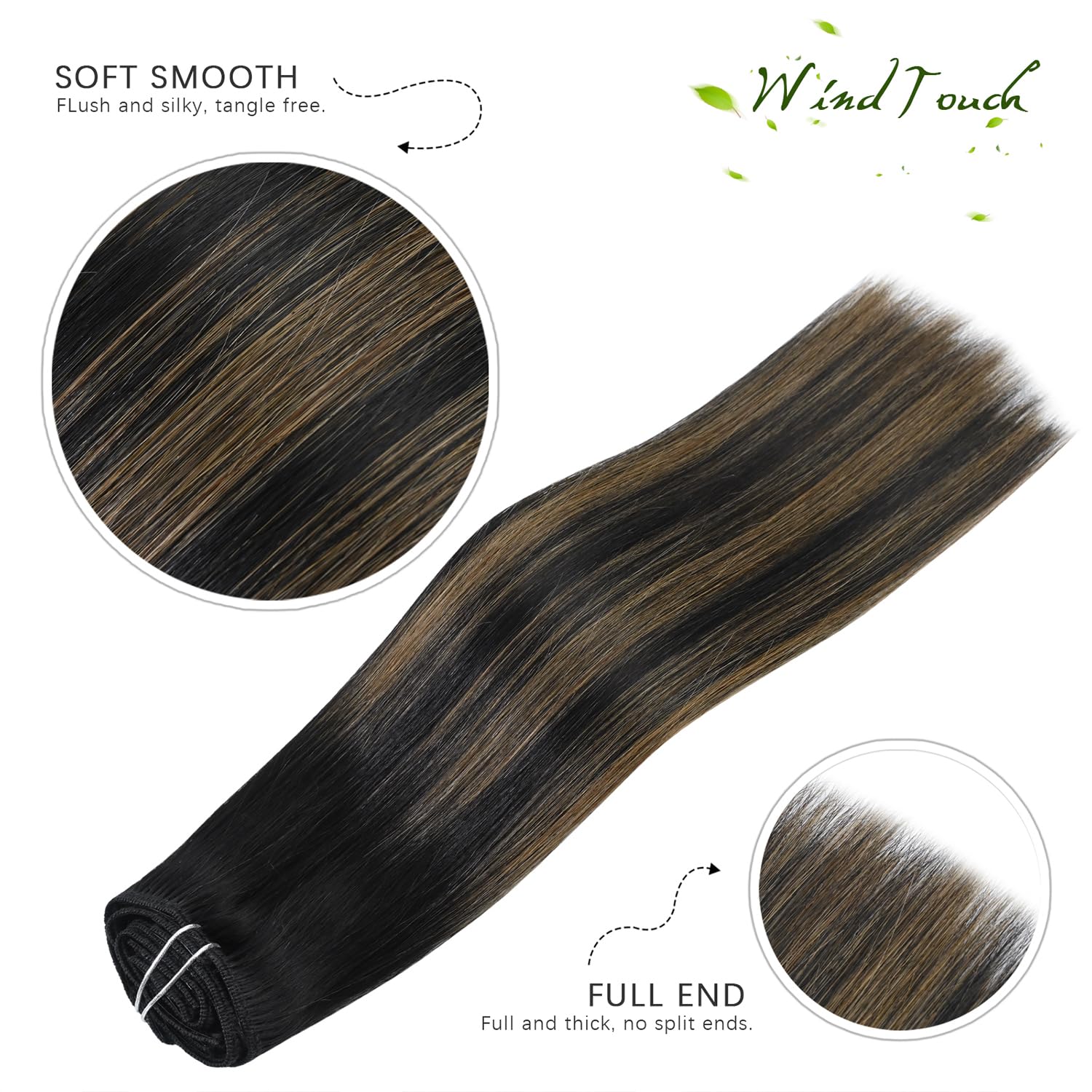 WindTouch Clip In Hair Extensions Human Hair Mixed Bleach Blonde 18Inch 75g Hair Extensions for Women Remy Blonde Extensions Clip in #18p613 7PCS