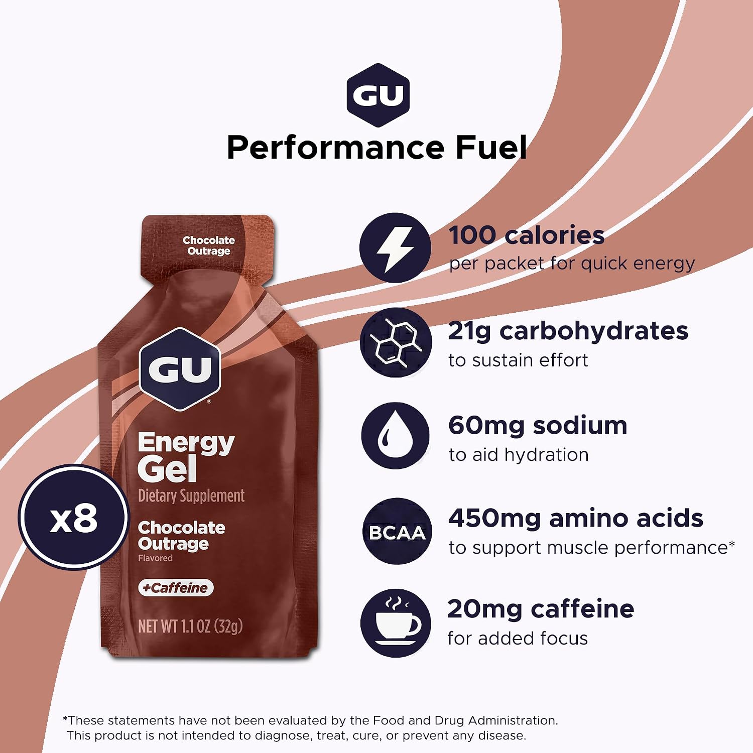 GU Energy Original Sports Nutrition Energy Gel, Vegan and Dairy-Free On-the-Go Energy for Any Workout, Vanilla Bean, 8-Count