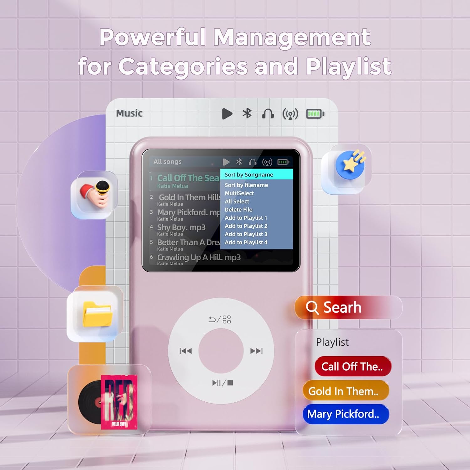MP3 Player with Bluetooth 128GB Portable Music Digital Players Supports Playlist Audiobook Video Nice Gadget for Kids Black