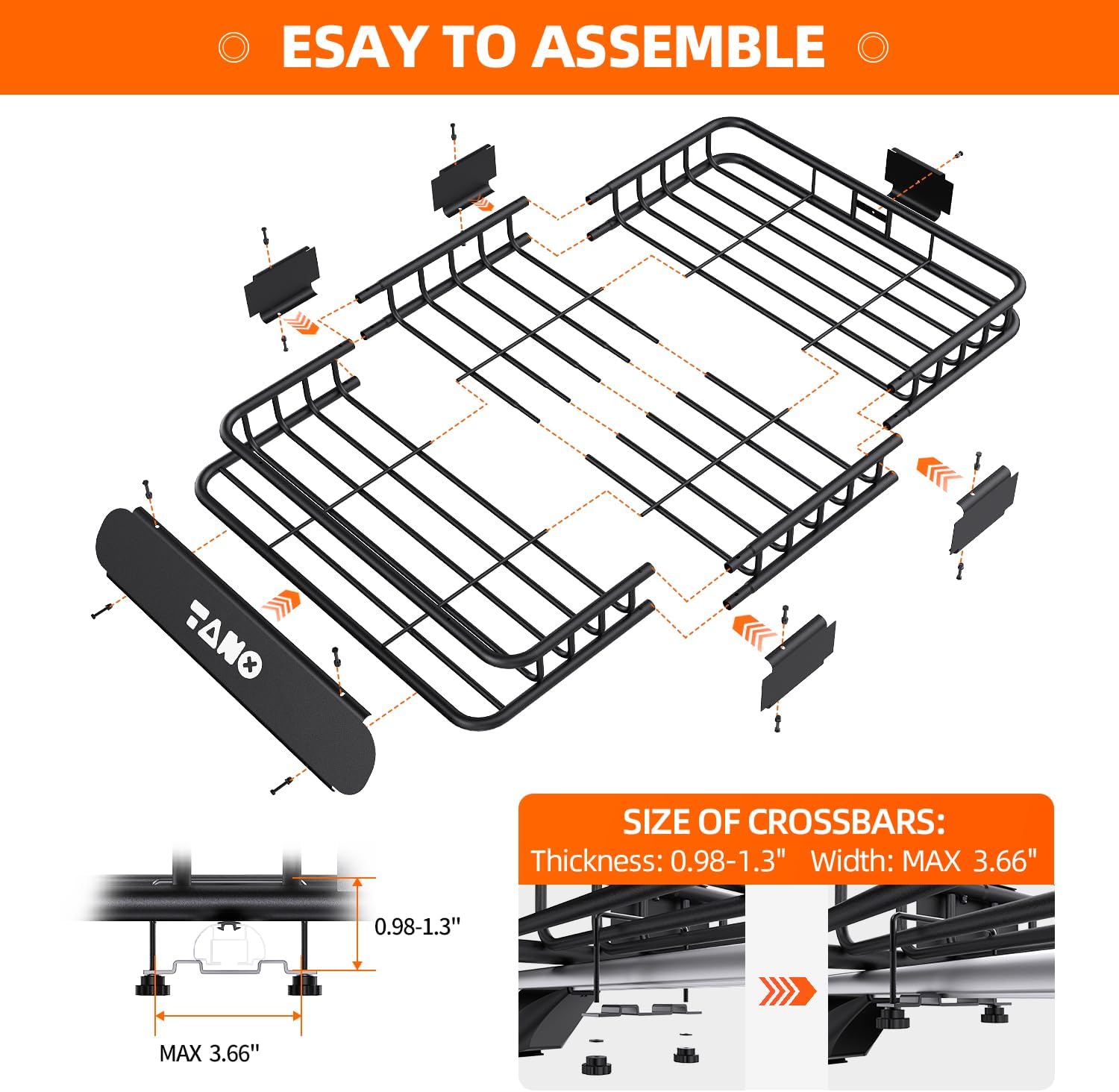 51" x 36" x 5" Roof Rack Cargo Carrier Basket with Waterproof Bag, Rooftop Cargo Carrier with Cargo Net & Ratchet Straps