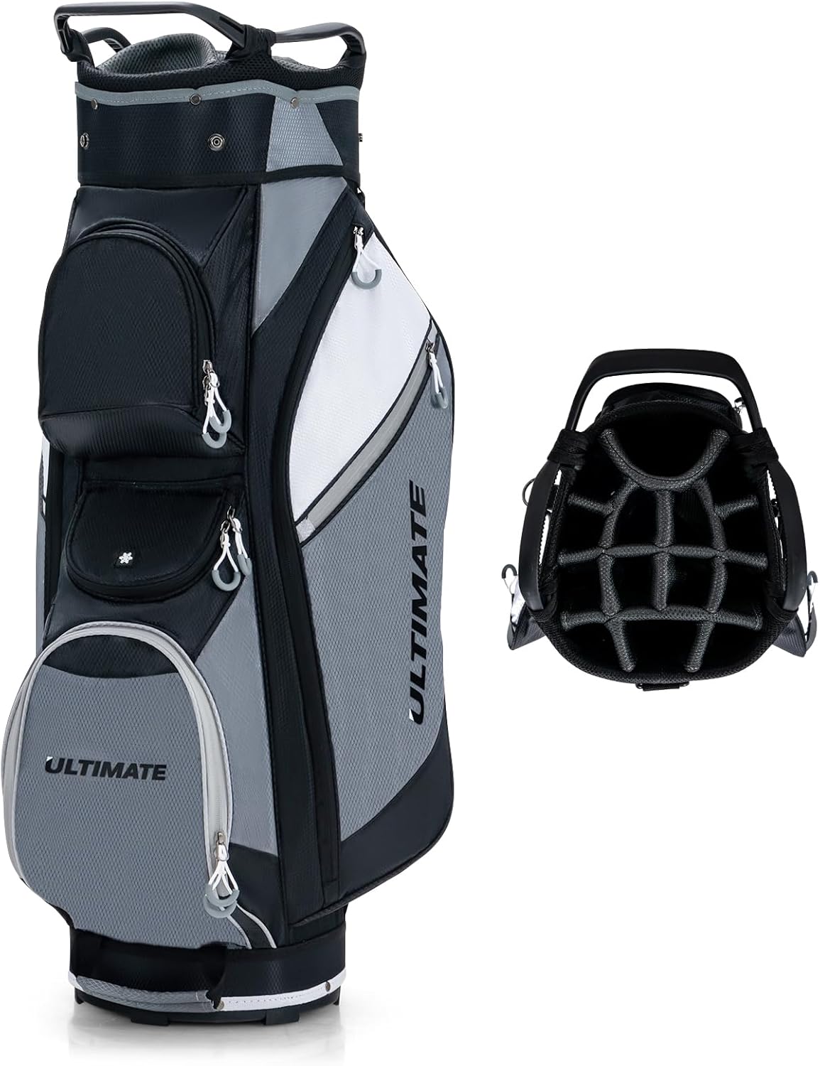 ULTIMATE Golf Cart Bag w/14 Way Top Dividers, Lightweight Golf Stand Bag w/Rain Hood & 7 Zippered Pockets Including a Cooler Pocket, Umbrella Holder