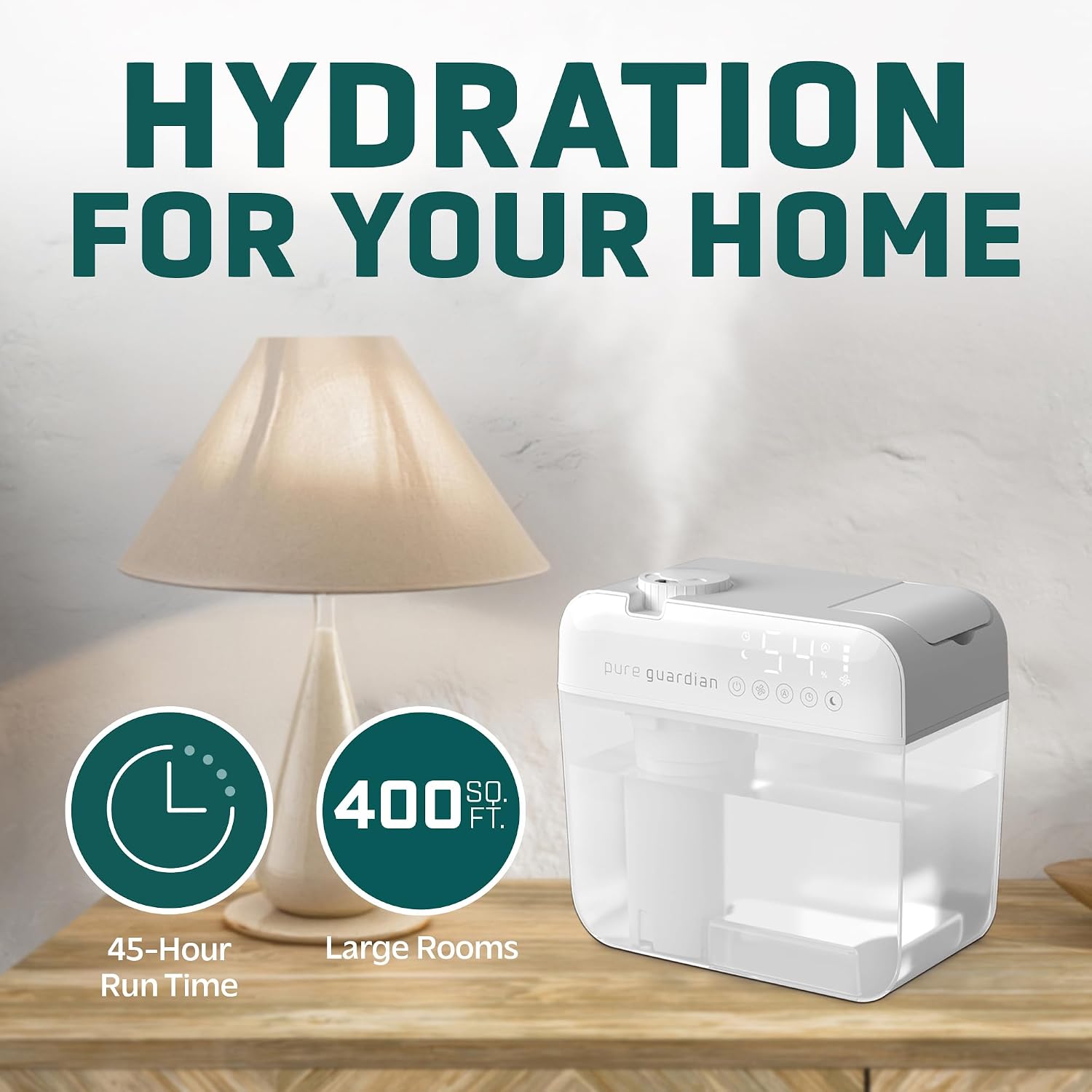 PureGuardian Ultrasonic Cool Mist Humidifier with Aromatherapy Tray, 70-Hour Run Time, 1-Gallon Tank Capacity, 320 Sq. Ft. Coverage for Small Rooms