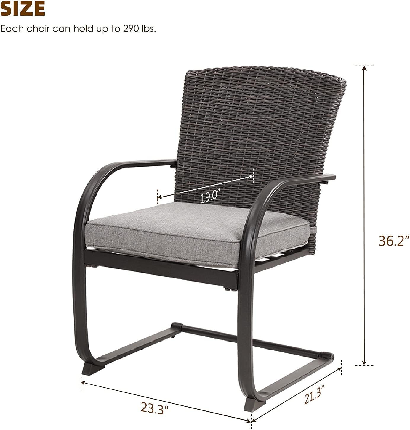 Grand patio 4 Pieces Outdoor Patio Metal Dining Chairs, C-Spring Motion Wicker Dining Chairs Set of 4 with Seat Cushions for Lawn Garden Backyard Deck