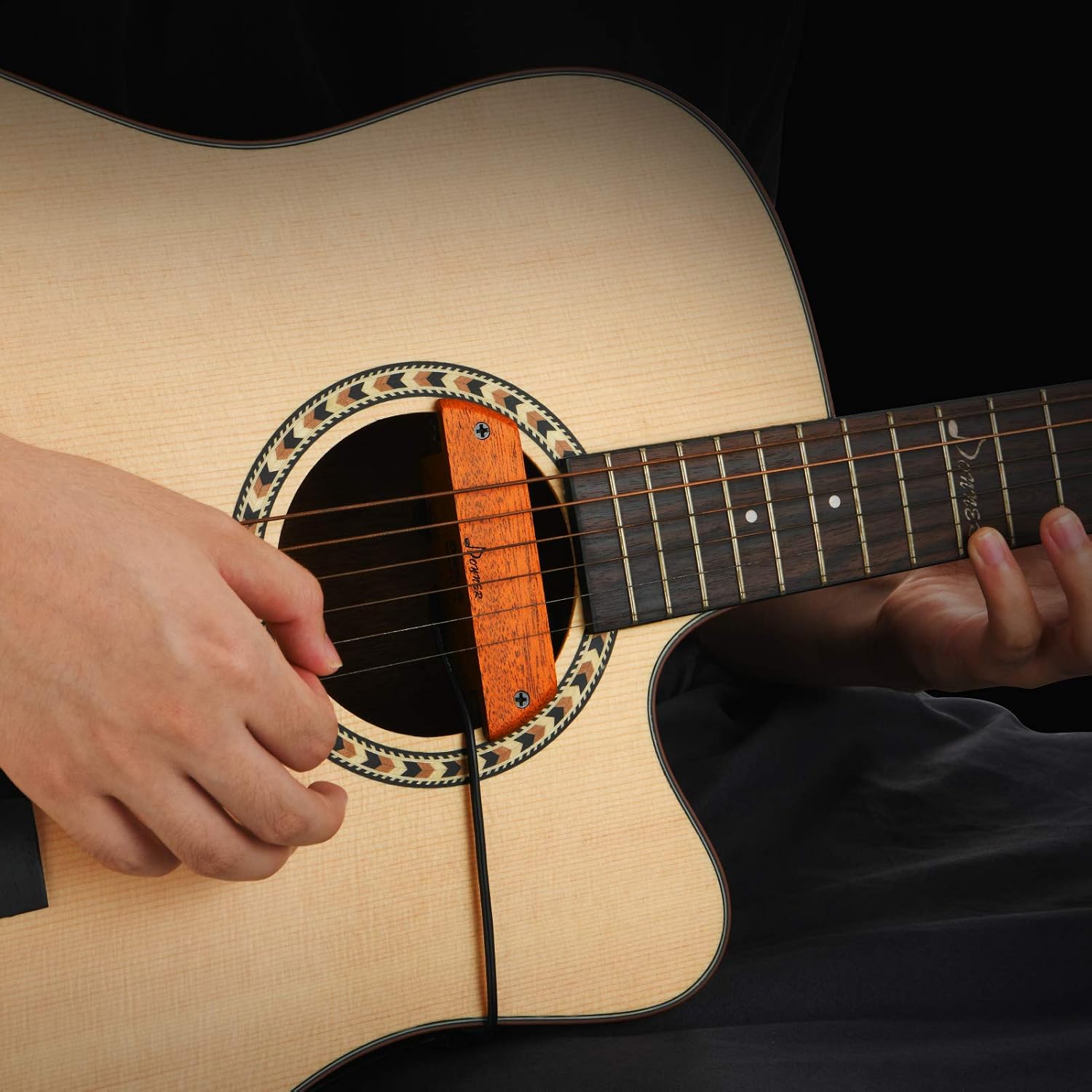 Donner Acoustic Guitar Pickup, Guitar Pickups Passive Mahogany Soundhole Pickup with Humbucker Volume Tone Control