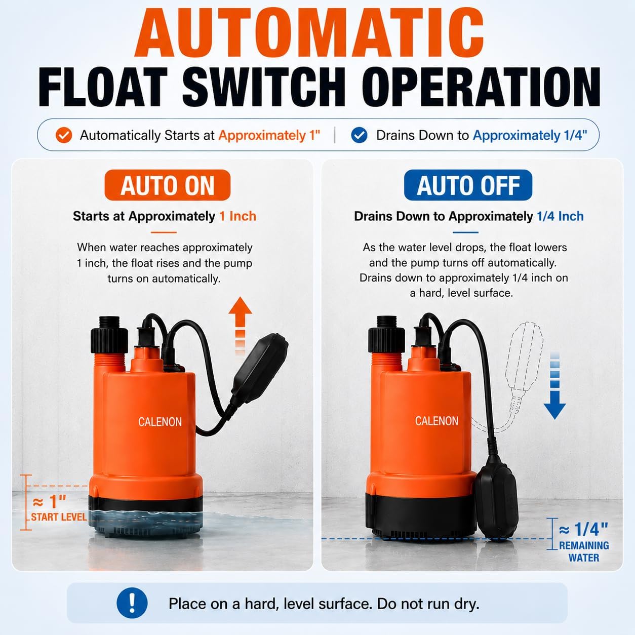 1/3 HP Submersible Utility Pump, 2400 GPH, Auto Float Switch | Drains to 1/4 in., 3/4 in. GHT adapter included, For basements