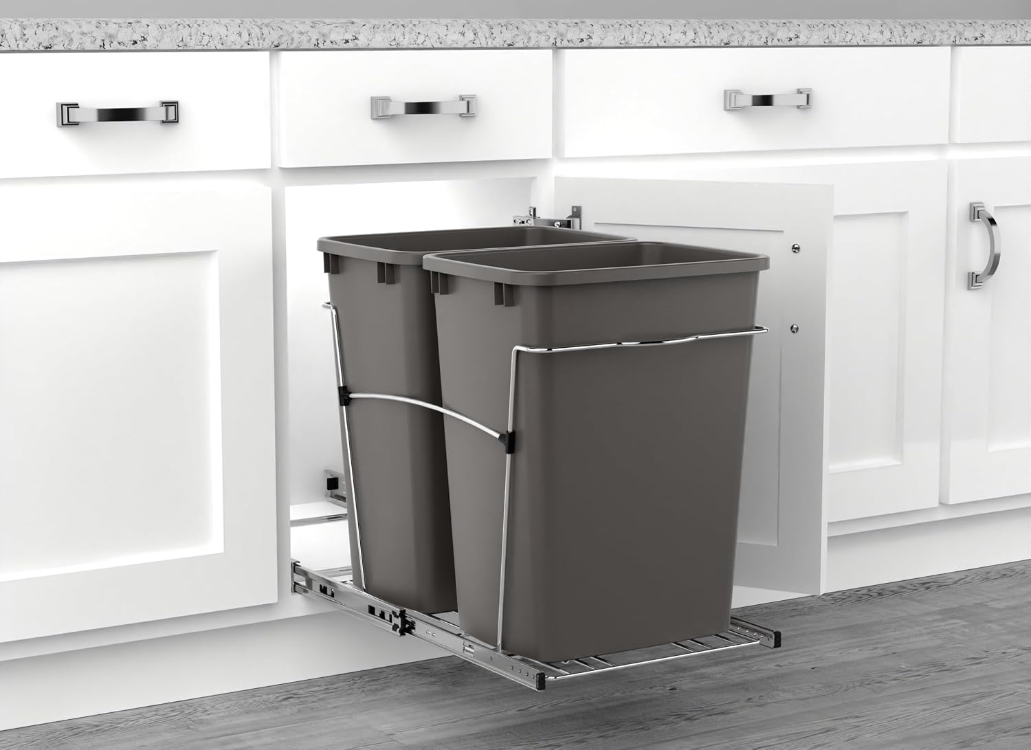 Rev-A-Shelf Double Pullout Garbage Trash Cans for Kitchen Cabinets, 35 Qt