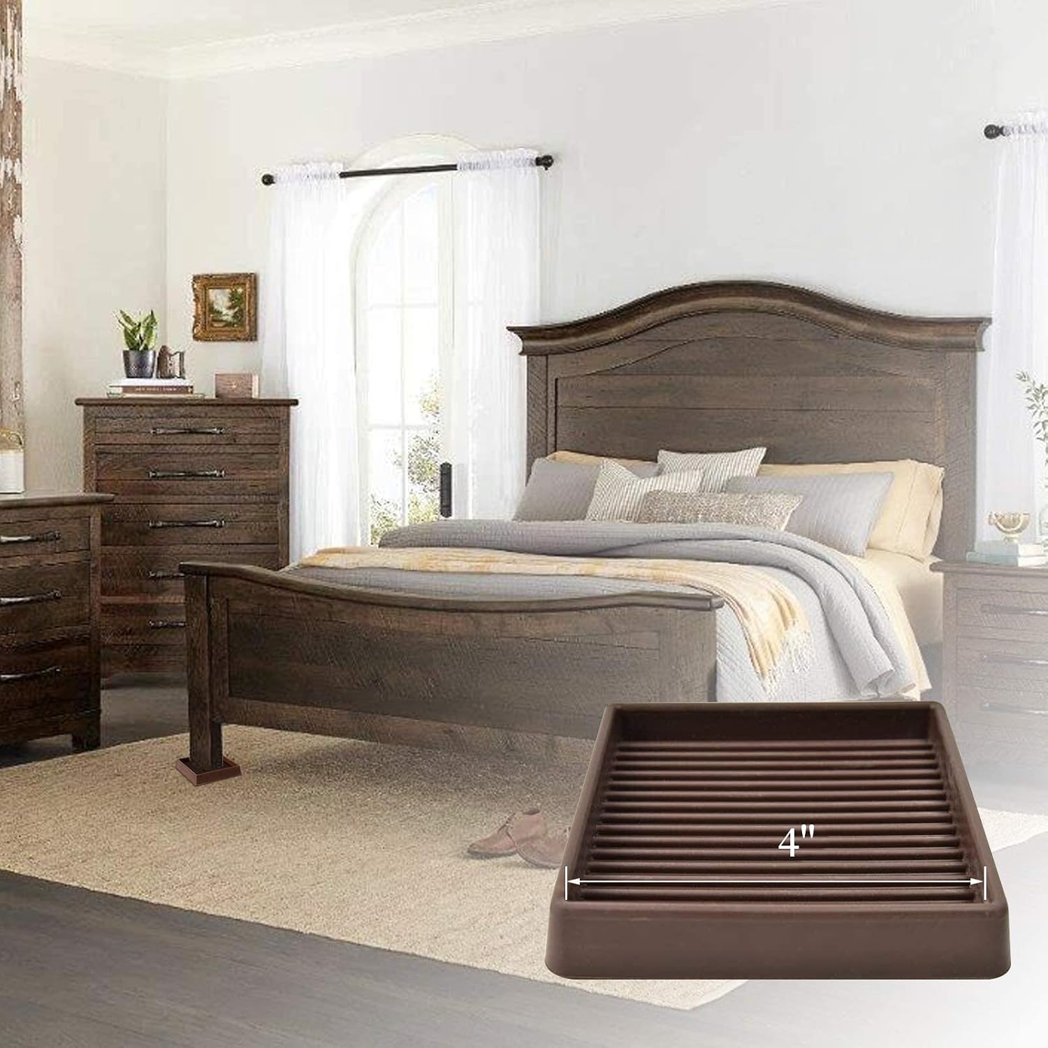Yelanon Furniture Coasters 8 Pcs 3" Square Brown Caster Cups for Hardwood