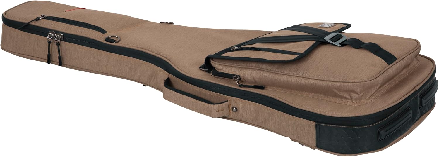 Gator Cases Transit Series Lightweight Bass Guitar Gig Bag with Back Pack Straps and Rubberized Base, Tan Exterior (GT-BASS-TAN)