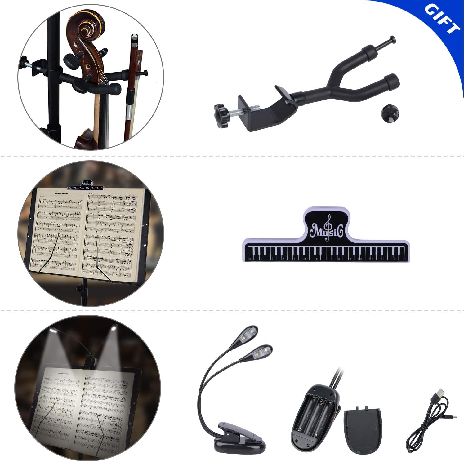 Klvied Folding Sheet Music Stand with Violin Hanger